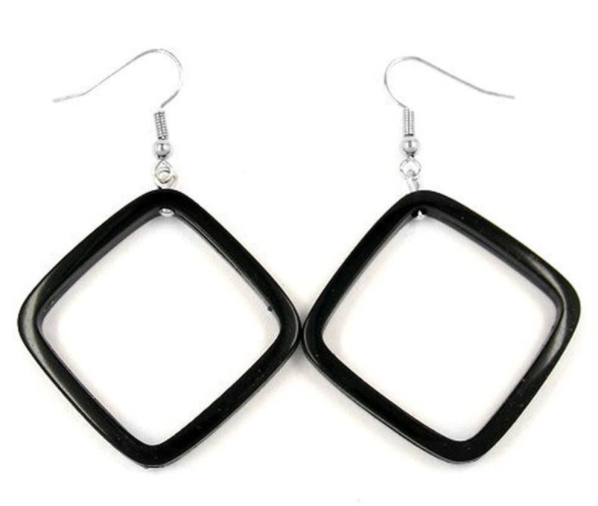 unbespielt Paar Ohrhänger Ohrhaken Ohrringe Viereck schwarz Kunststoff 31 x 31 mm, Modeschmuck für Damen