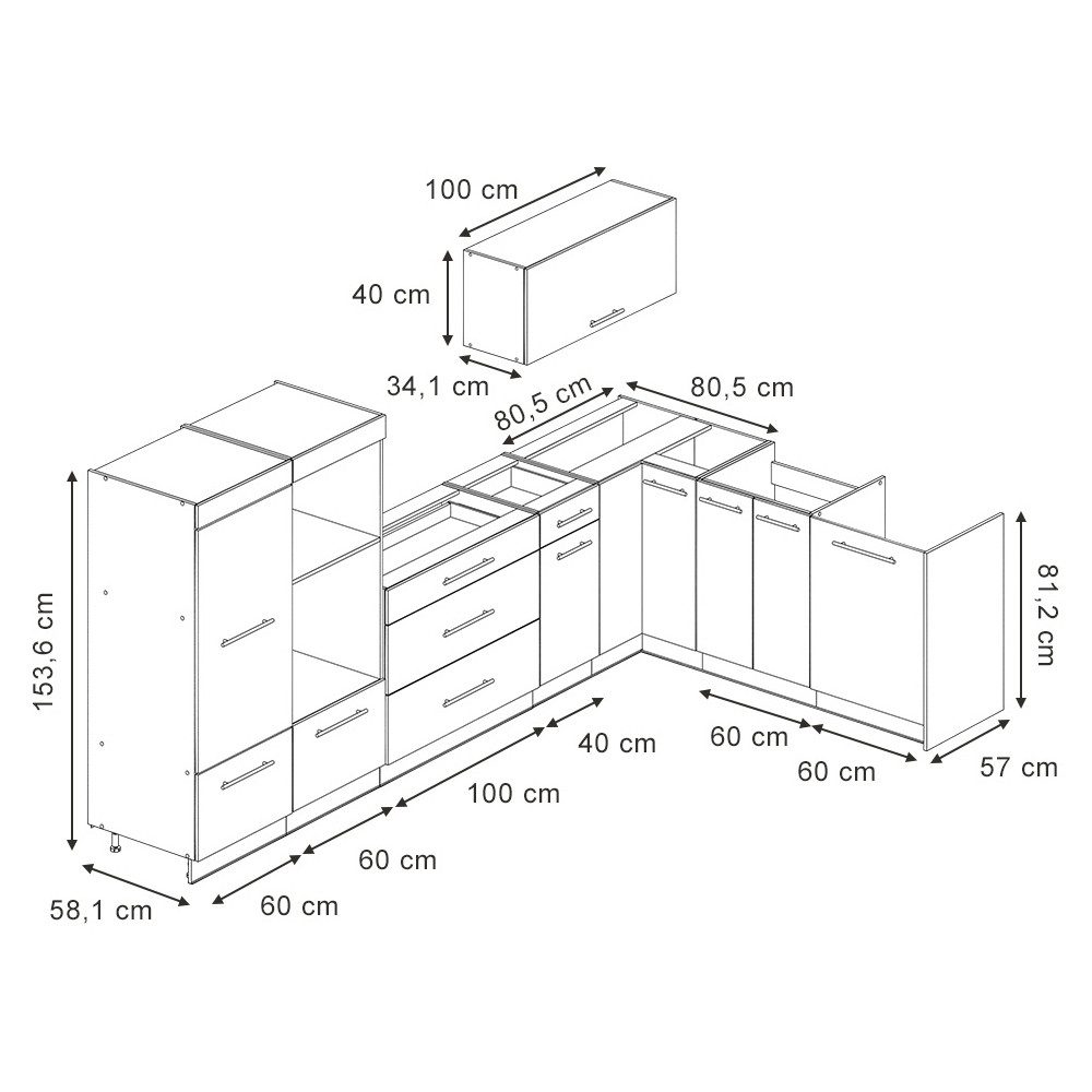 Vicco Winkelküche Fame-Line, Weiß Landhaus/Goldkraft Eiche, 347 x 51.6 cm ohne Arbei...