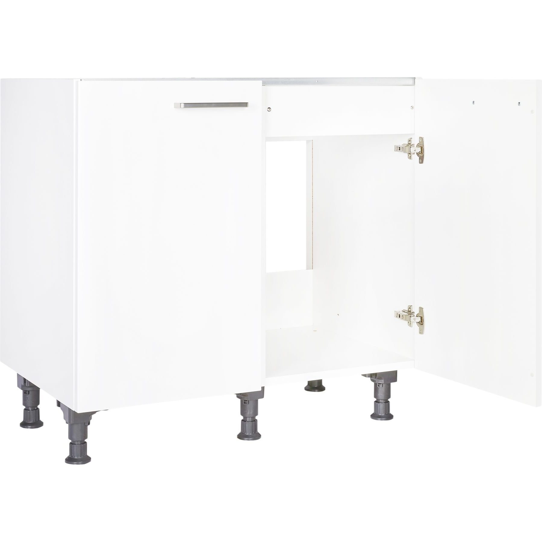 nobilia® Spülenschrank SPUD90 Metallgriff Edelstahlfarbig 263, hochwertig + komplett vormontiert