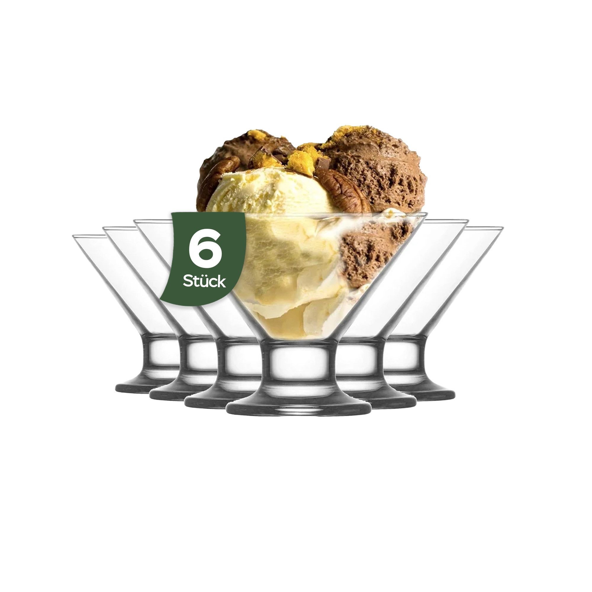 LAV Eisschale LAV Crema Eis- und Dessertbecher 165 ml (5 1/2 oz), Glas, (Packung, 6-tlg), 6er Set, 165ml, ideal für Eiscreme, Pudding, Desserts