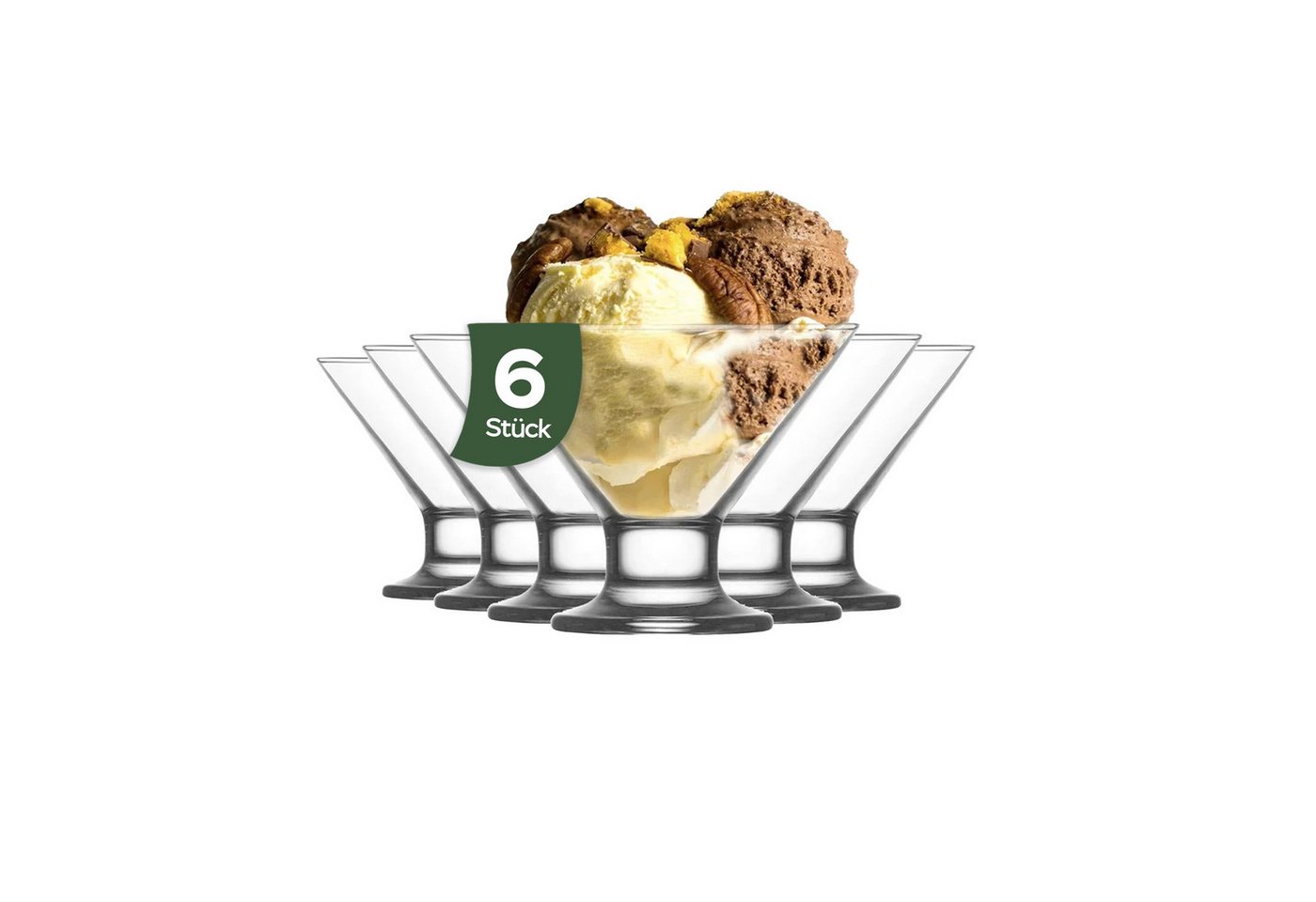 LAV Eisschale LAV Crema Eis- und Dessertbecher 165 ml (5 1/2 oz), Glas, (Packung, 6-tlg), 6er Set, 165ml, ideal für Eiscreme, Pudding, Desserts