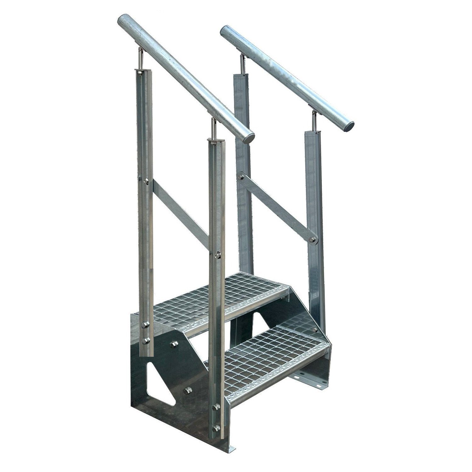 Kaminbau Mierzwa Außentreppe Premium Treppe Verzinkt mit oder ohne Geländer, für Geschosshöhen bis 38.00 cm, (Höhe 38 cm, Geländerausführung und Treppenbreite wählbar), Gartentreppe Stahltreppe Wetterfest Rostfrei Feuer-Verzinkt Rutschfest