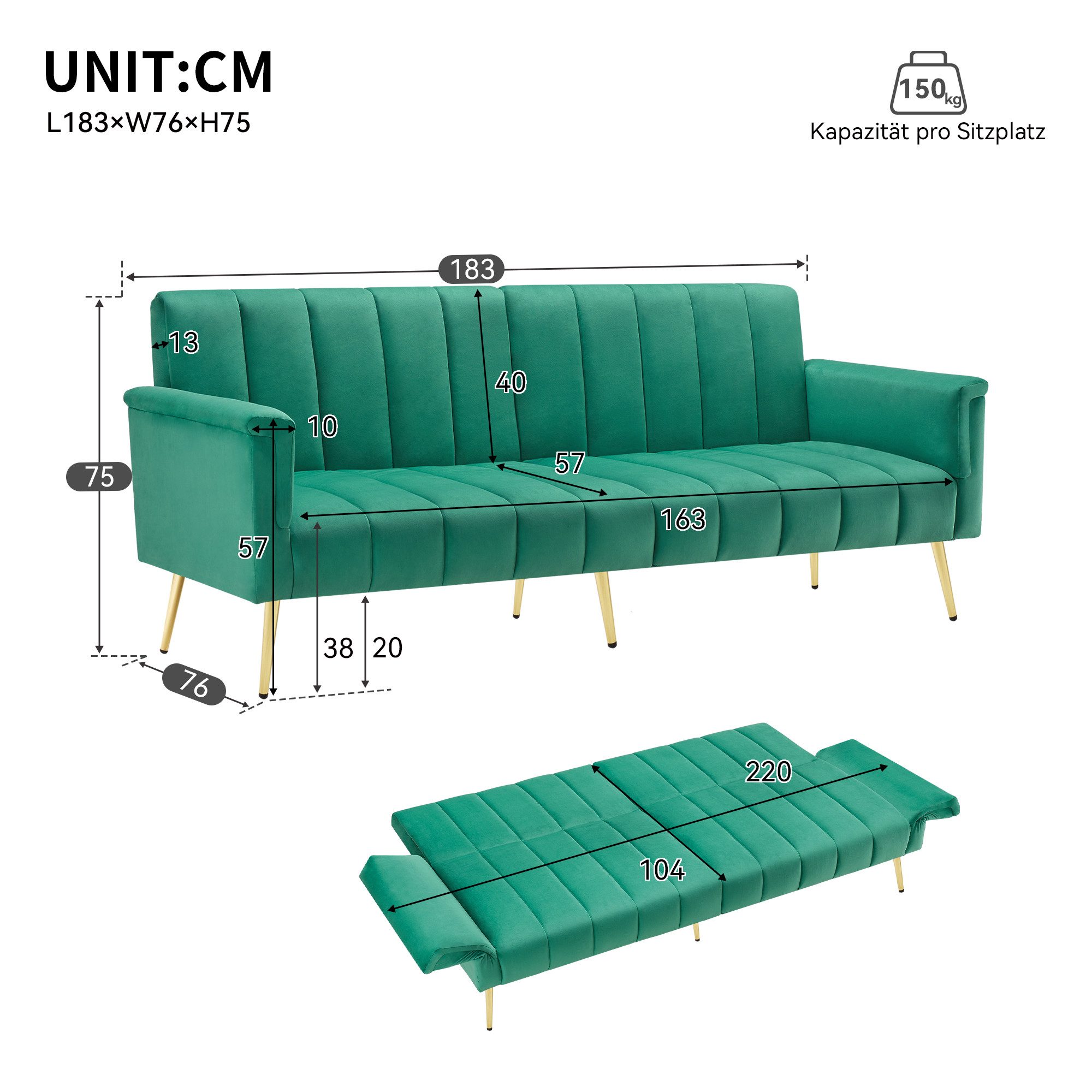 Ulife Sofa mit Schlaffunktion, klappbares Schlafsofa günstig online kaufen