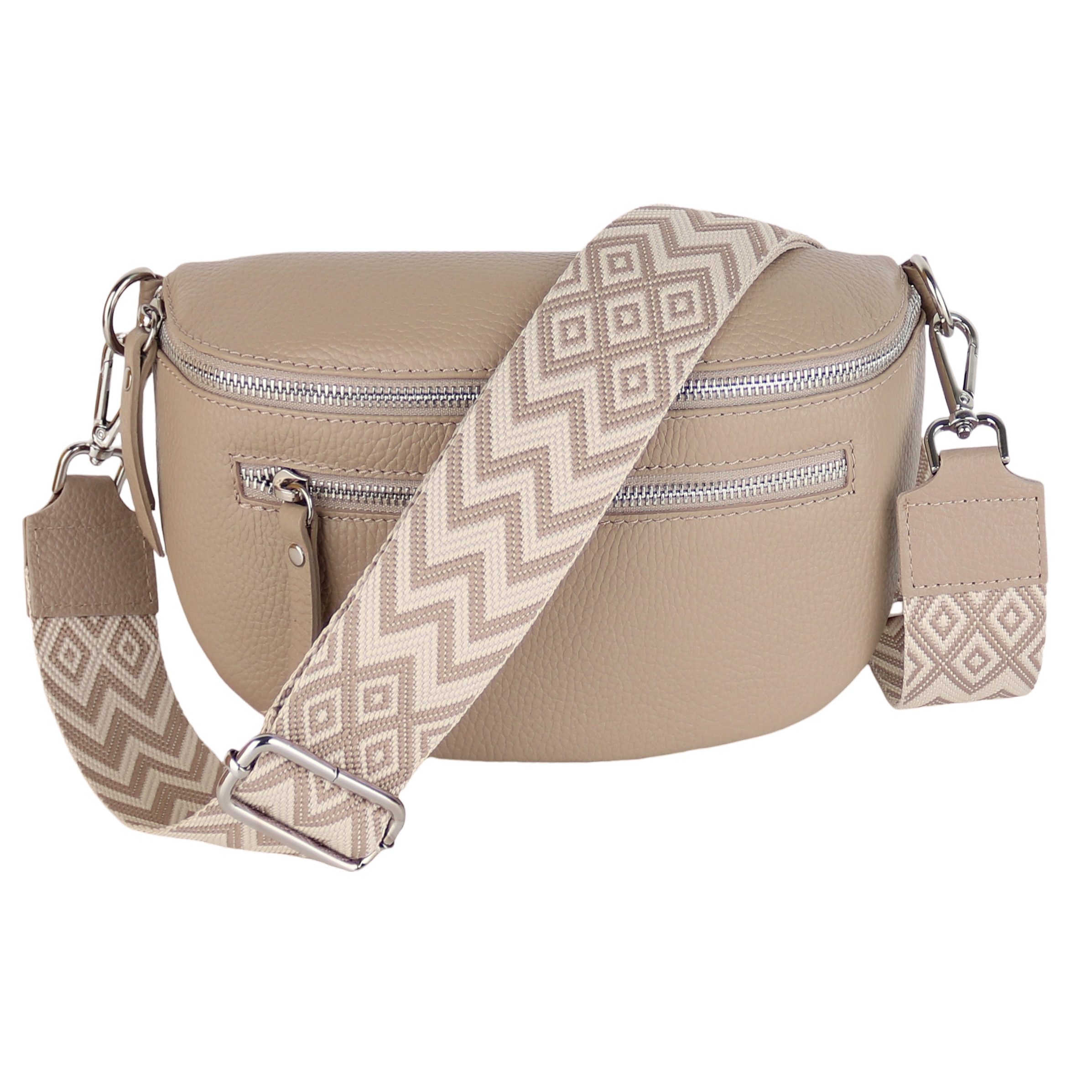 MIRROSI Bauchtasche Damen, Echtleder, Leder, Made in Italy, Umhängetasche, Brusttasche, (Schultertasche für jeden Anlass (1 Tasche & 2 Gurt), Mit zwei Reißverschlüssen, (ca.27x14x8cm), Crossbody Bag, gemusterten& verstellbaren Schulterriemen