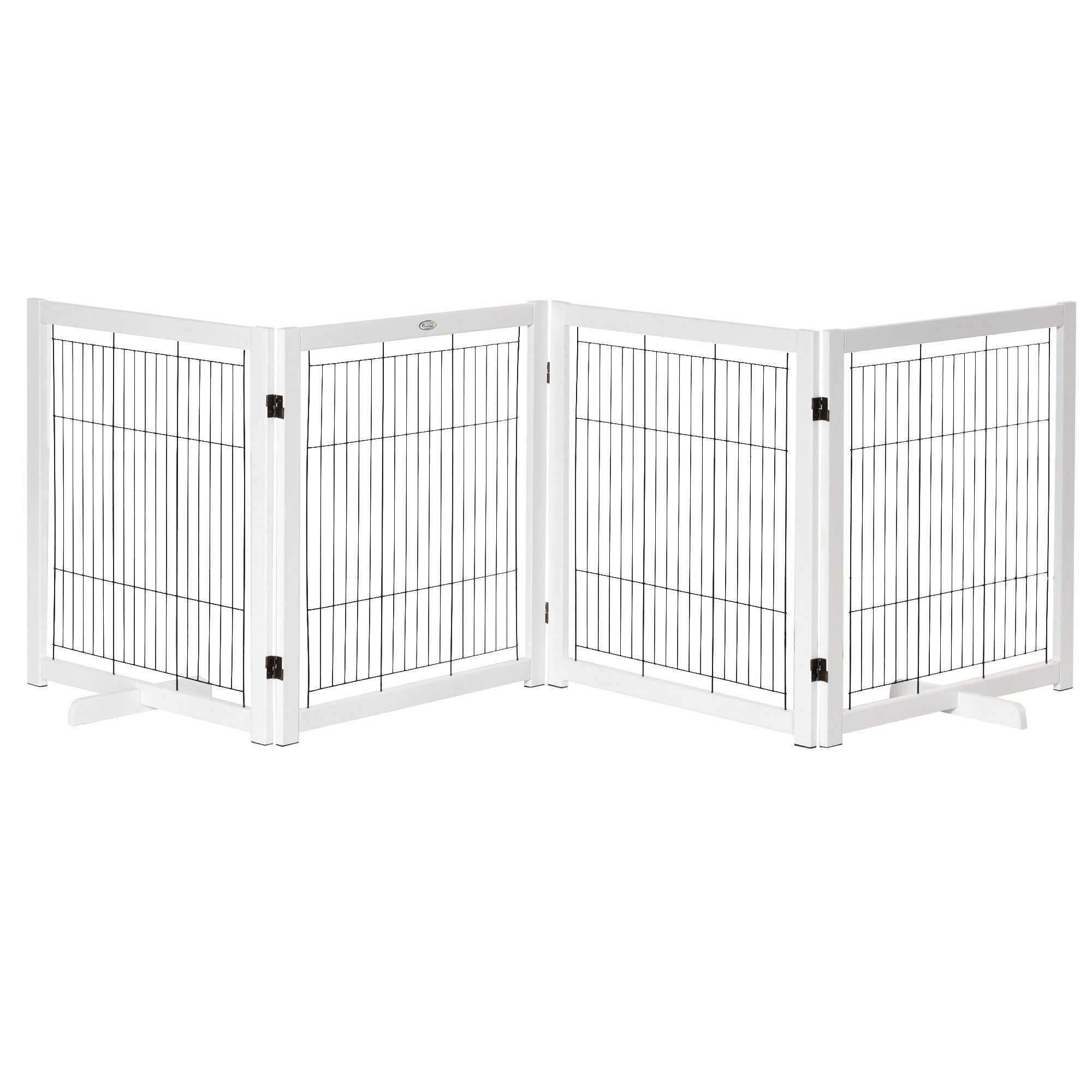PawHut Hundegitter Absperrgitter Freistehendes Schutzgitter Holz Klappbar (Haustiergitter, 1 St., Haustierabsperrgitter), Stahl Weiß 305 x 35,5 x 82 cm – Bild 2 von 5
