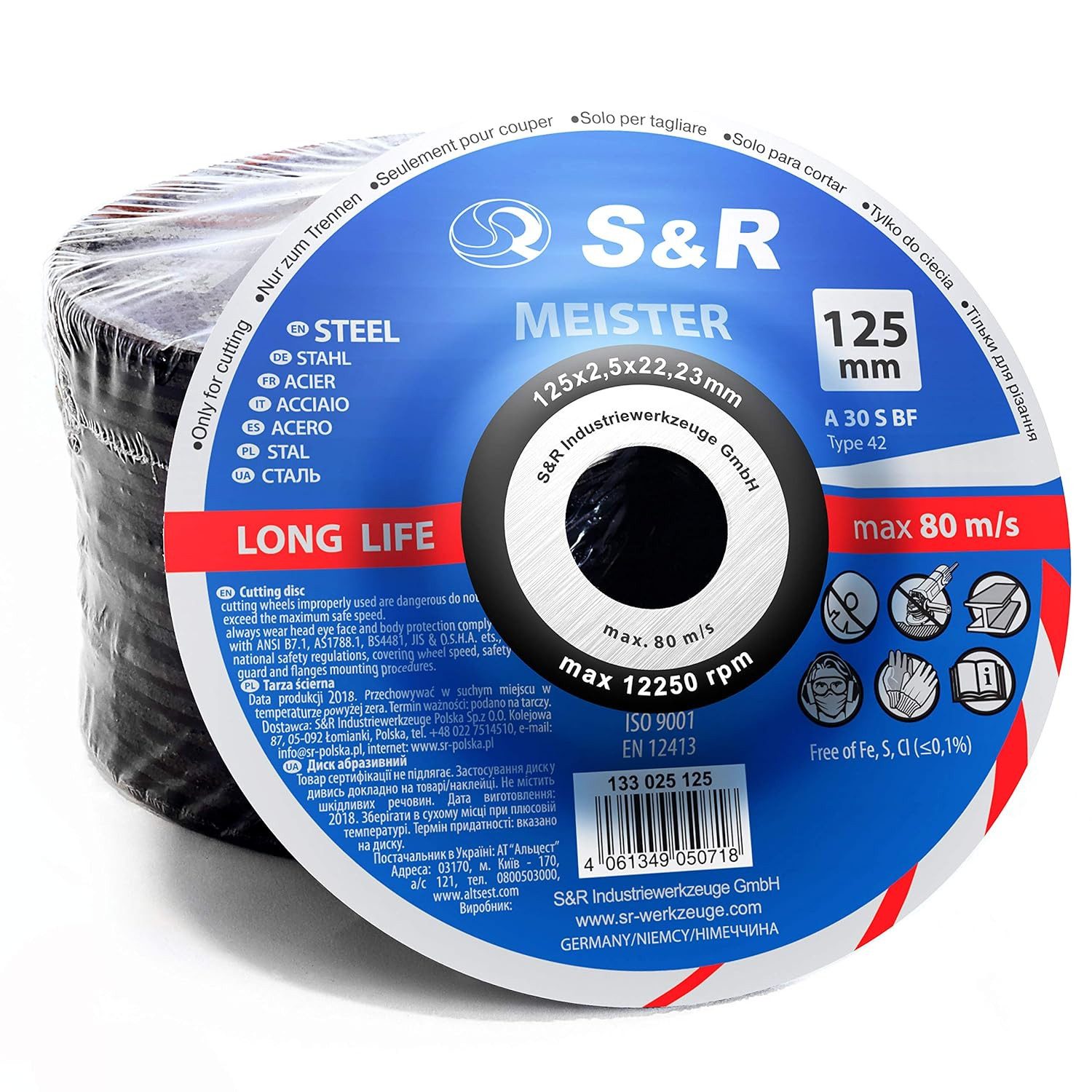S&R Trennscheibe für Metall, Stahl, hochlegiert 125 x 2,5 x 22,23 mm A30 S-BF., (Set, 25 tlg), Set 25 Stück, für Winkelschleifer