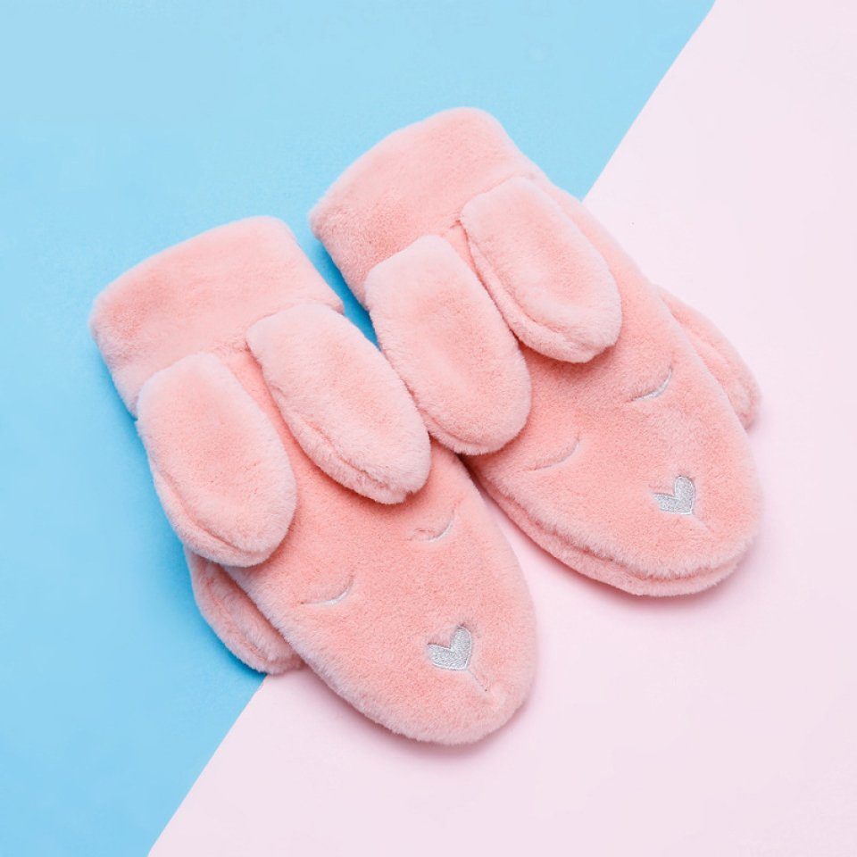 Hell-Pink Kaninchenohr-Stil Baumwollhandschuhe Mit Hals Niedliche Hängendem Handschuhe Im Blusmart