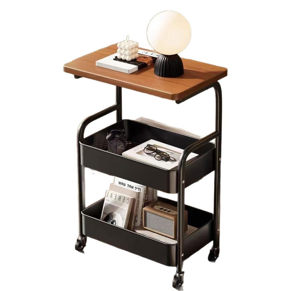 GarveeMore Rollwagen 3-Tier Rollwagen Holz Tischplatte Utility Cart verriegelbare Räder