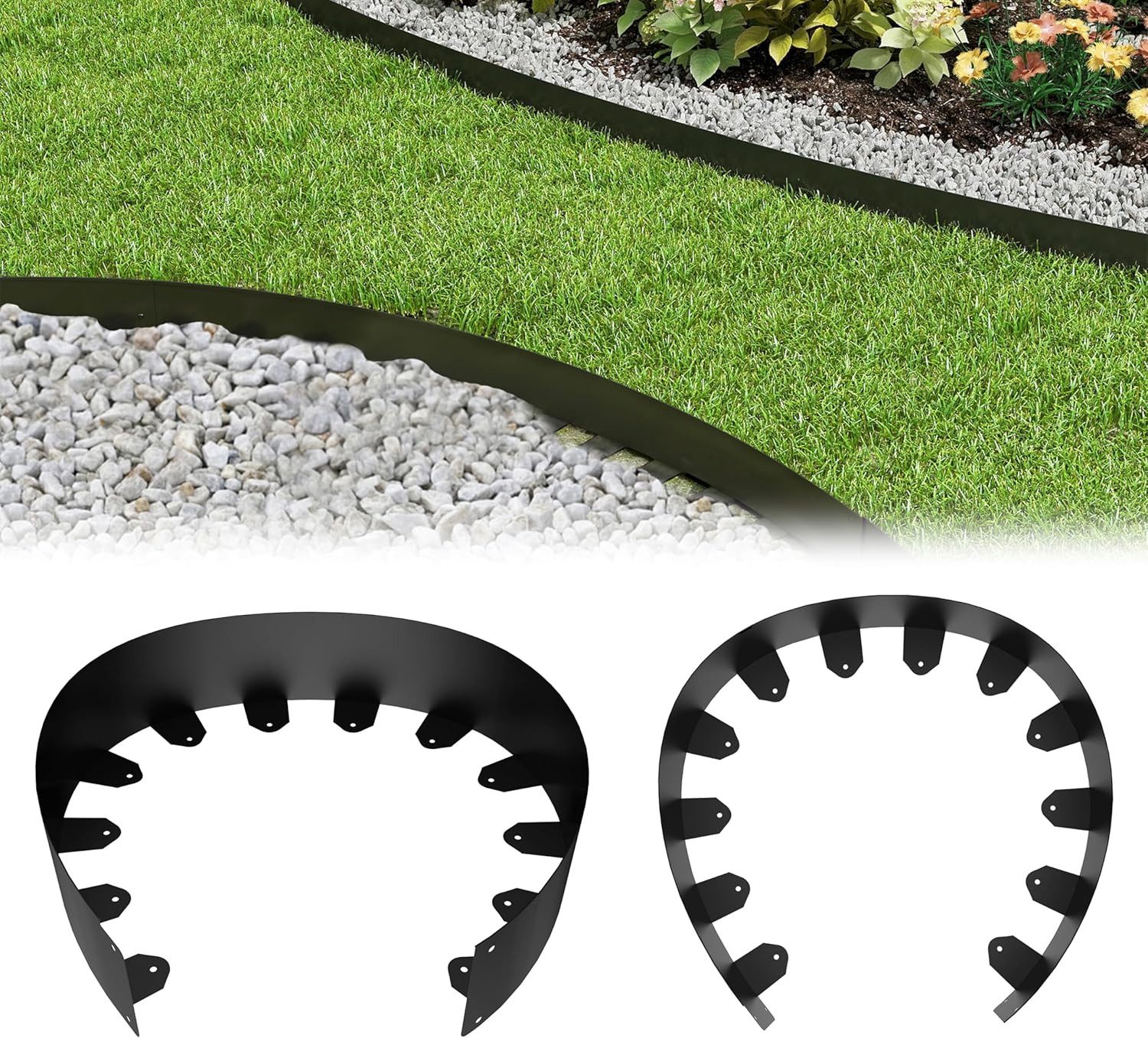 FIVMEN Rasenkante Rasenkante Gartenkantenplatte Metall Beetbegrenzung 5/10cm Hoch, 5m/10m Lang, Silber/Schwarz Verzinkt Rasenbleche Mähkante Flexible Rasen Umrandung