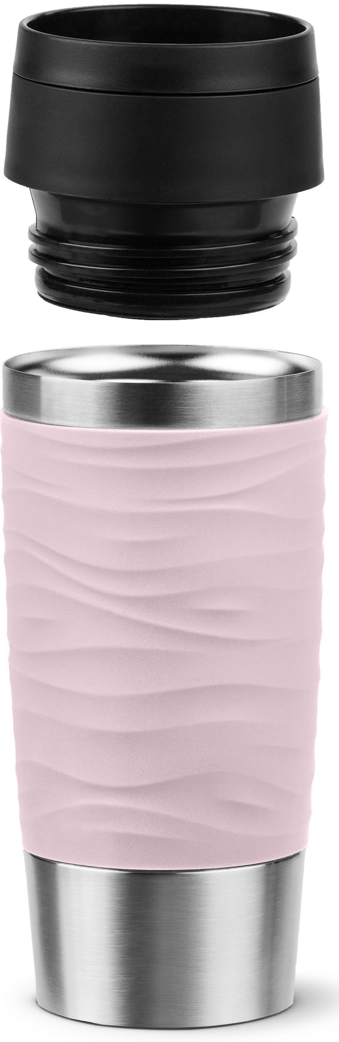 Emsa Thermobecher Travel Mug Classic Wave, Edelstahl, Kunststoff, Silikon, 100% dicht, spülmaschinenfest, 360°-Trinköffnung