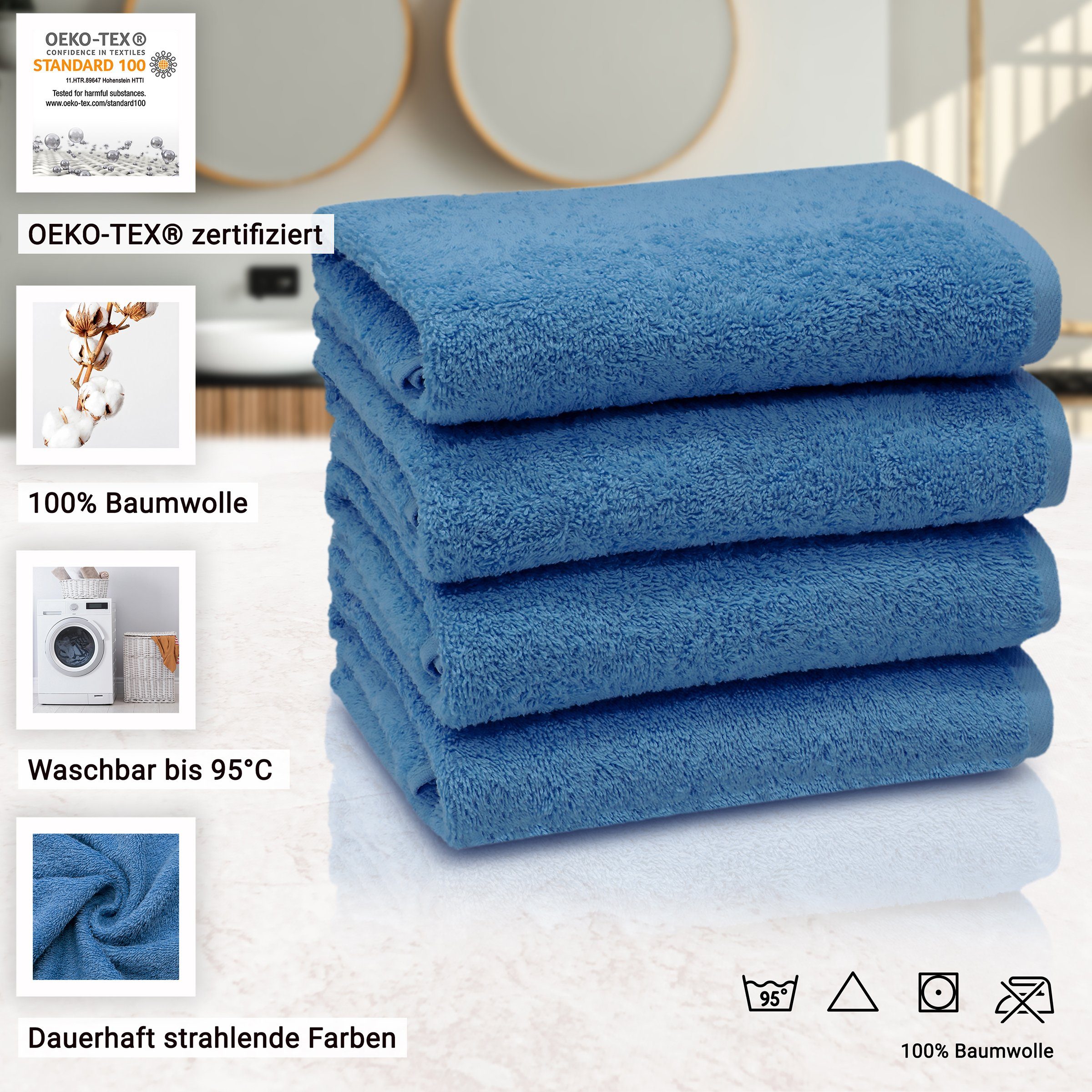 100% Farben bis waschbar Walkfrottier Handtücher, 100 Baumwolle, x 95°C 50 royal (4-St), cm, ZOLLNER alle