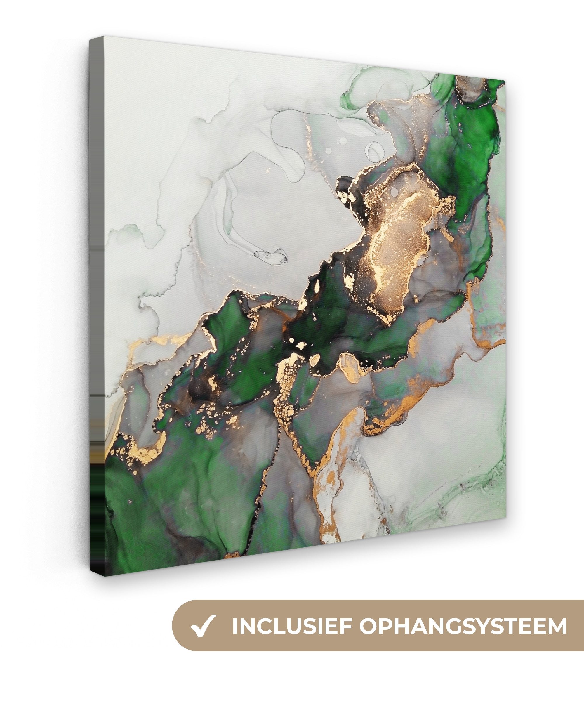 OneMillionCanvasses® Leinwandbild Marmor - Gold - Grün - Luxus, Fotodruck (1 St), Wandbild, Deko Schlafzimmer Wohnzimmer Flur 20x20 cm