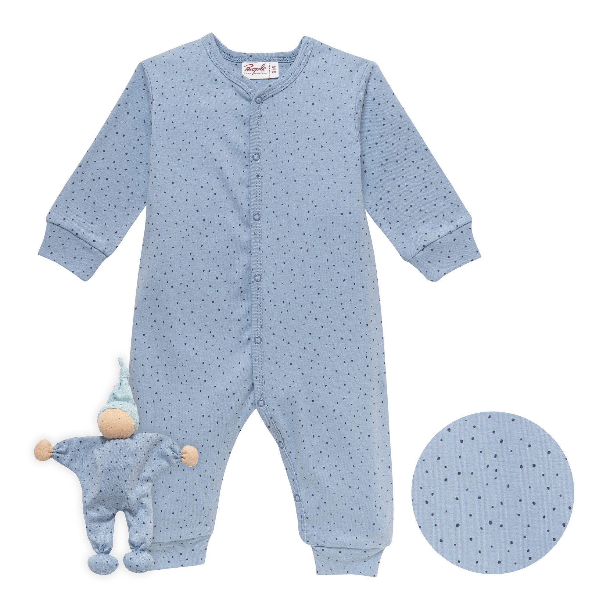 People Wear Organic Neugeborenen-Geschenkset mit Langarm Overall und Püppchen GOTS zertifiziert