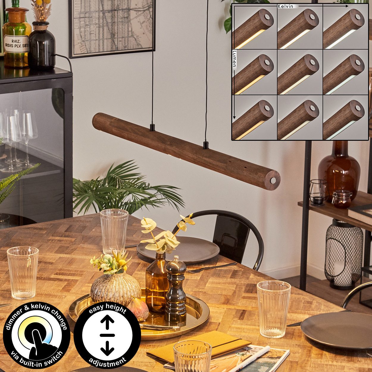 hofstein Pendelleuchte dimmbare Hängelampe aus Metall/Holz/Kunststoff in Sc günstig online kaufen