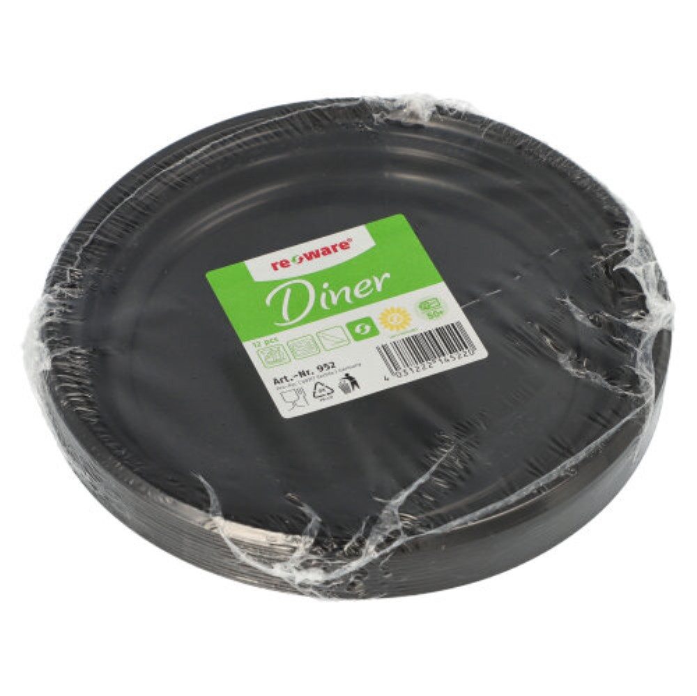 PRO PAC Schale 12 Mehrweg-Menü-Teller PP ungeteilt Ø 22 cm · 2,6 cm schwarz