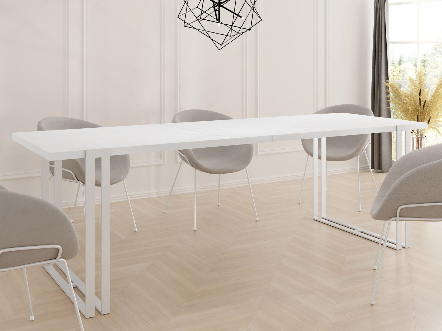 Loft-Stil Weiß WFL mit Lilo, Glamour GROUP Tisch Ausziehbar Esstisch im Metallbeinen
