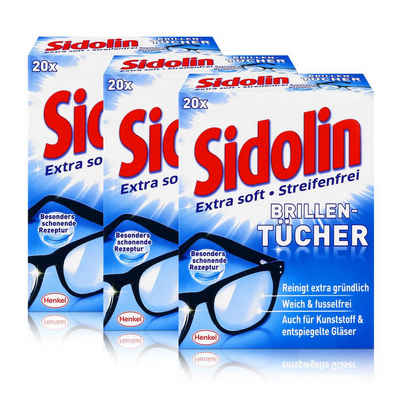 SIDOLIN Sidolin Brillen Putztücher 20 Tücher - Extra Soft & Streifenfrei (3er Reinigungstücher
