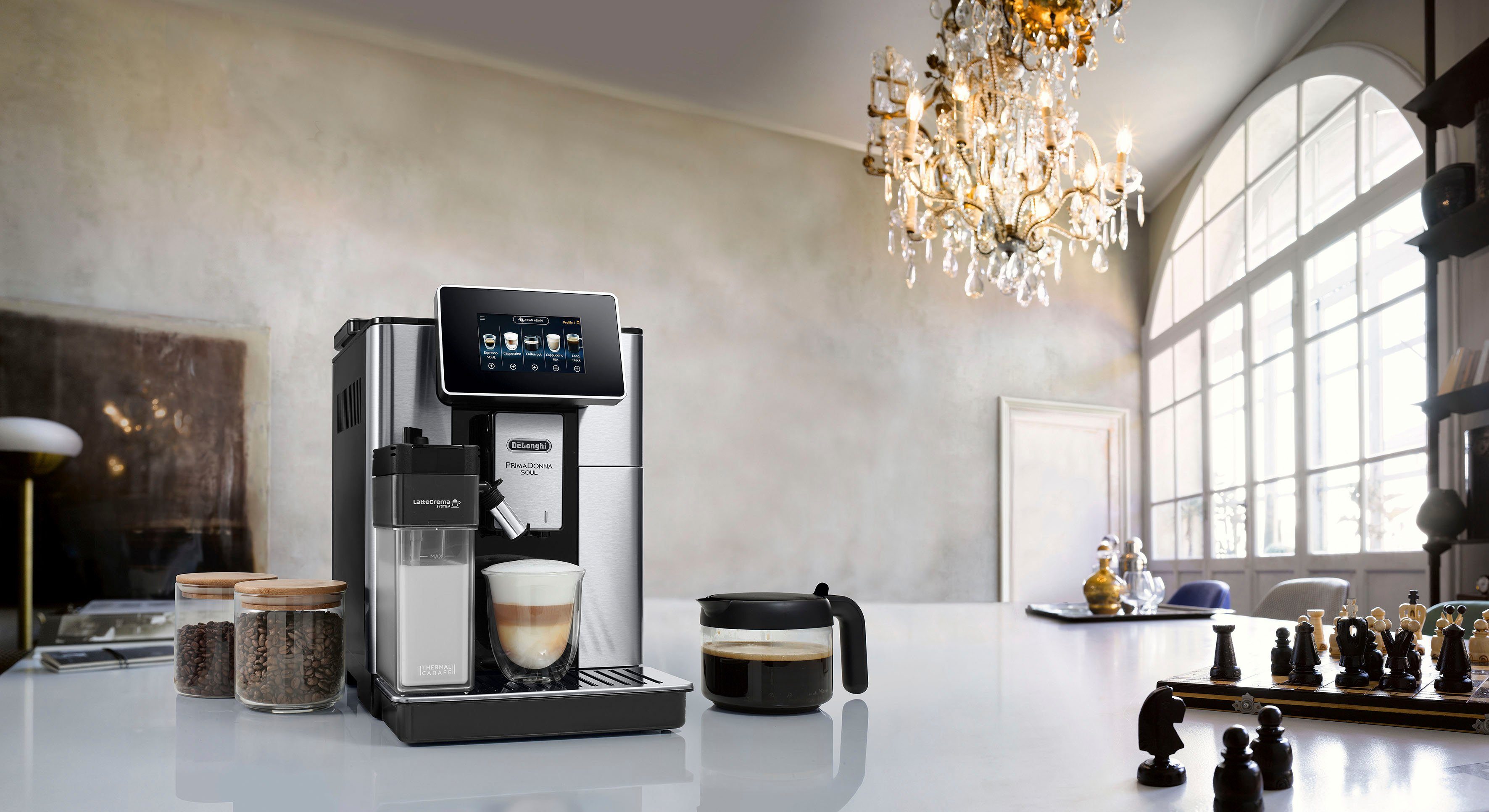 De'Longhi Kaffeevollautomat PrimaDonna Soul ECAM Kaffeekanne UVP € von UVP Wert 46,90 Gläser-Set im 610.75.MB, + 29,99 inkl. €