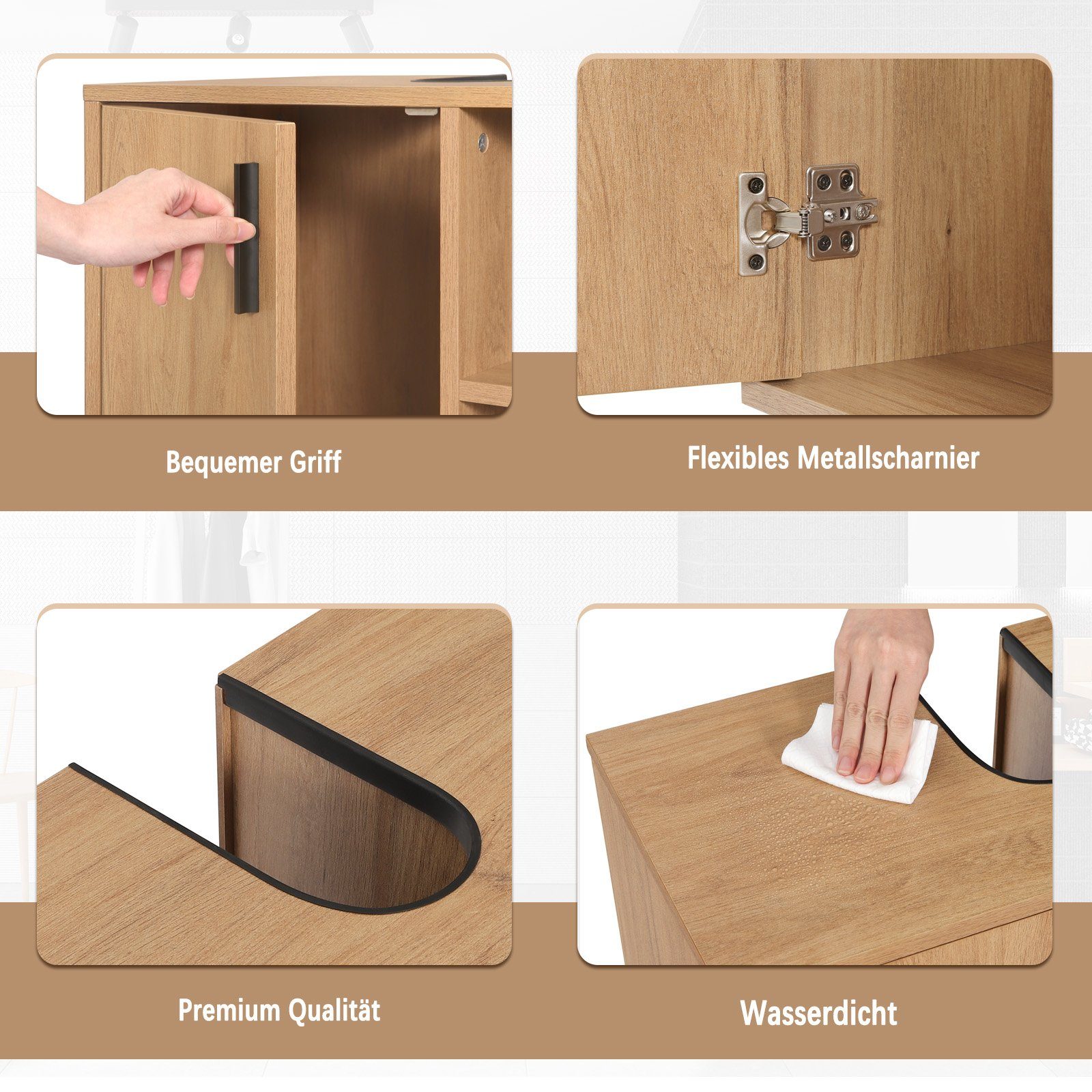 Waschbeckenunterschrank mit offenen Holz 2 (1-St) Ablagen, EUGAD Tür,