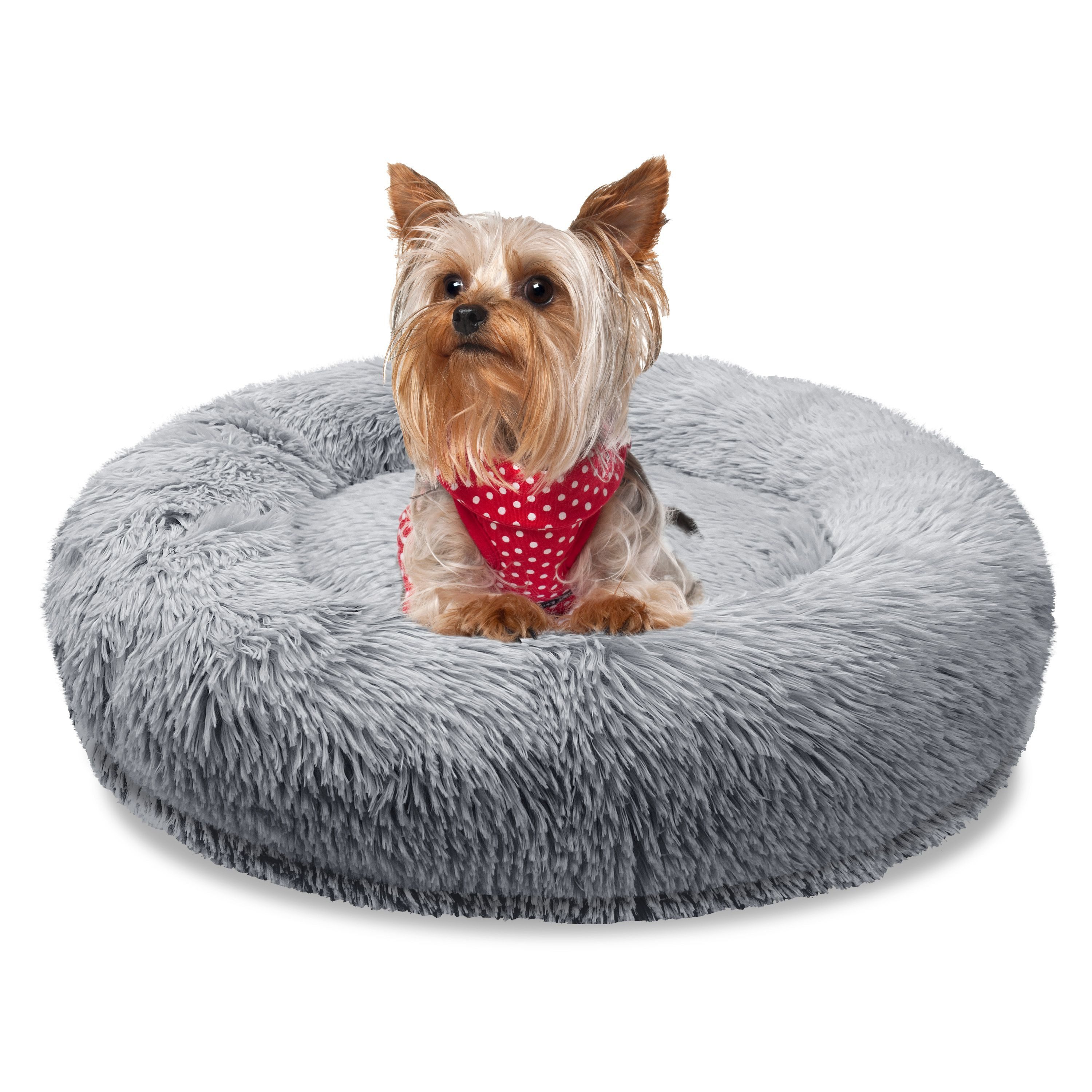 Bluzelle Tierbett Hundebett Orthopädisch 50 cm - Kleine Hunde XXS / Katzenbett Hundekorb, Flauschig Kuschelig Weiches Kunstfell, Memory Foam / Rund Donut / Waschbar Plüsch Bezug / Hunde Katzen Kissen