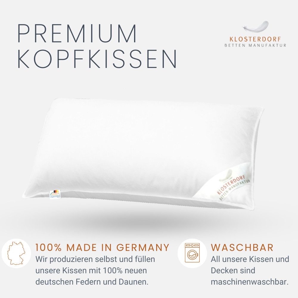Klosterdorf Betten-Manufaktur Babykissen Premium Baby Kinder Daunen Kopfkissen 40x60 cm - krümmel -, liebevolle Handarbeit aus unserem deutschen Familienbetrieb