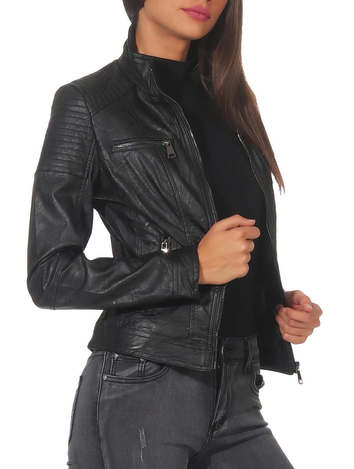 malito more than fashion Lederimitatjacke 5179 Bikerjacke kurz geschnitten günstig online kaufen