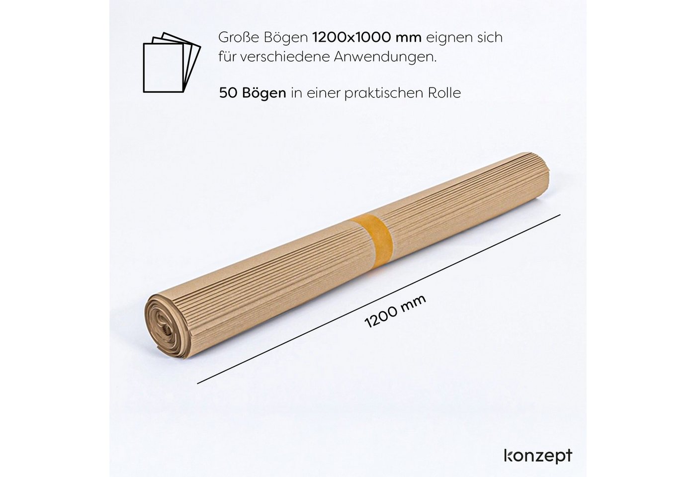 Thumbnail - KONZEPT Packpapier 50 Blatt Kraftpapier (120x100 cm, 80 g/m², 5 kg), Geschenkpapier braun, (50St), natur, ideal für Kuns...