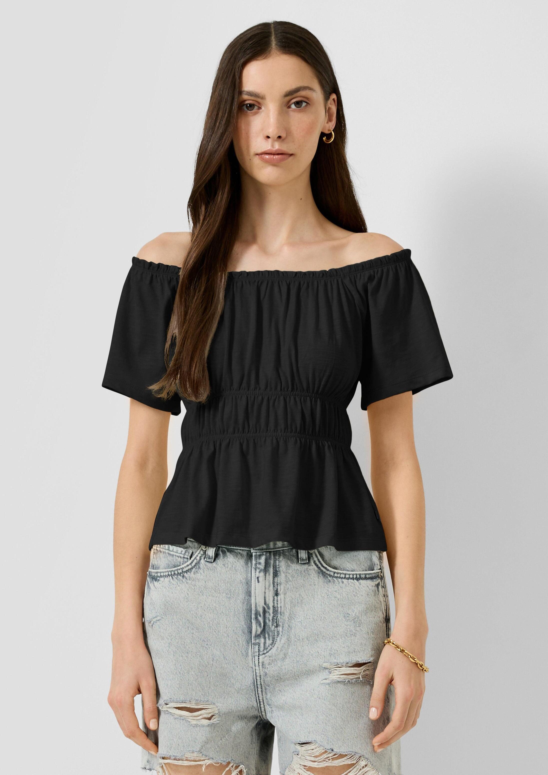 QS Kurzarmshirt T-Shirt T-Shirt mit Off-Shoulder-Ausschnitt