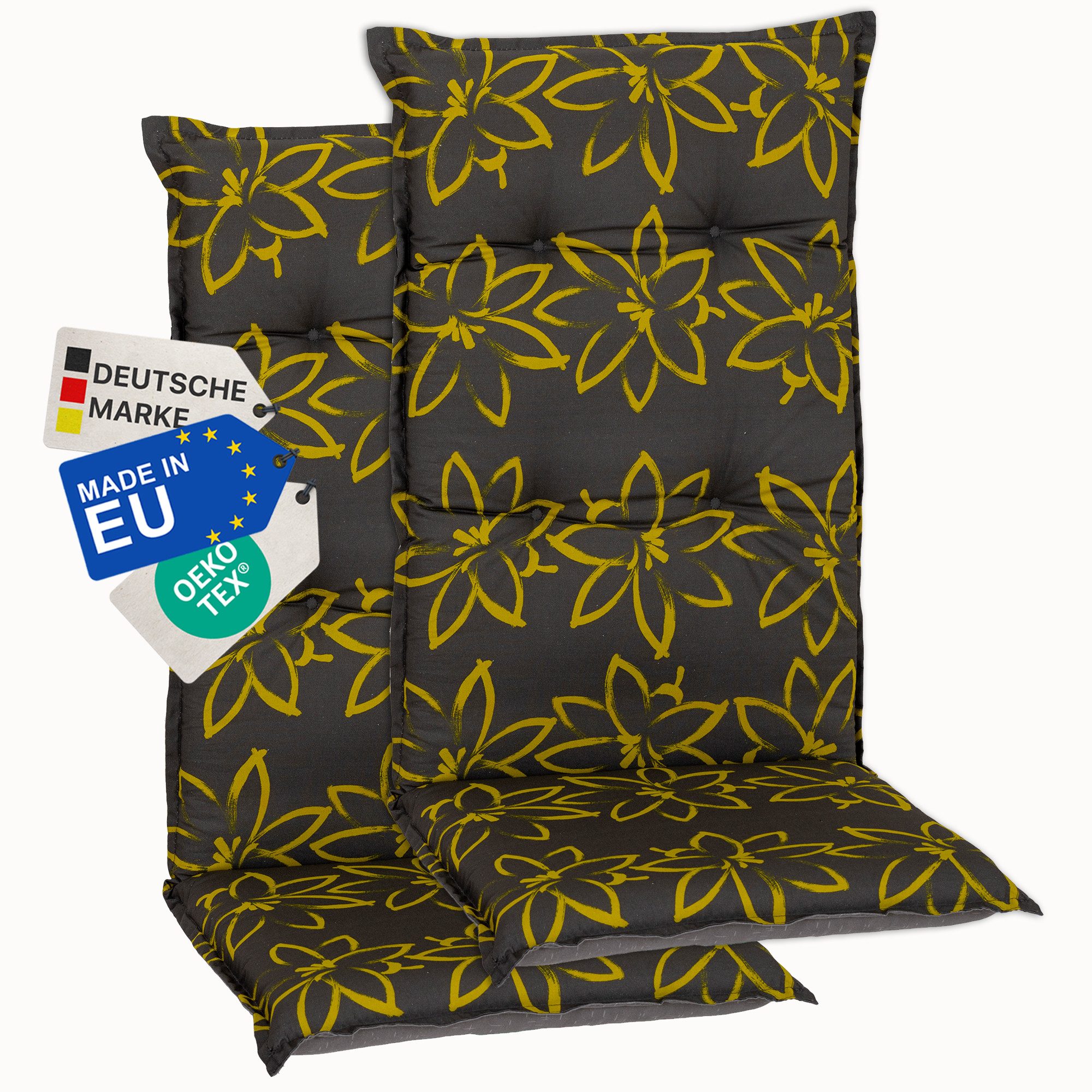 NYVI Hochlehnerauflage Hochlehner Auflagen 2er Set Barcelona - Gartenstuhlauflagen 118x50cm, (2 St), Stuhlauflage, Sitzauflage mit Halteband, UV-fest