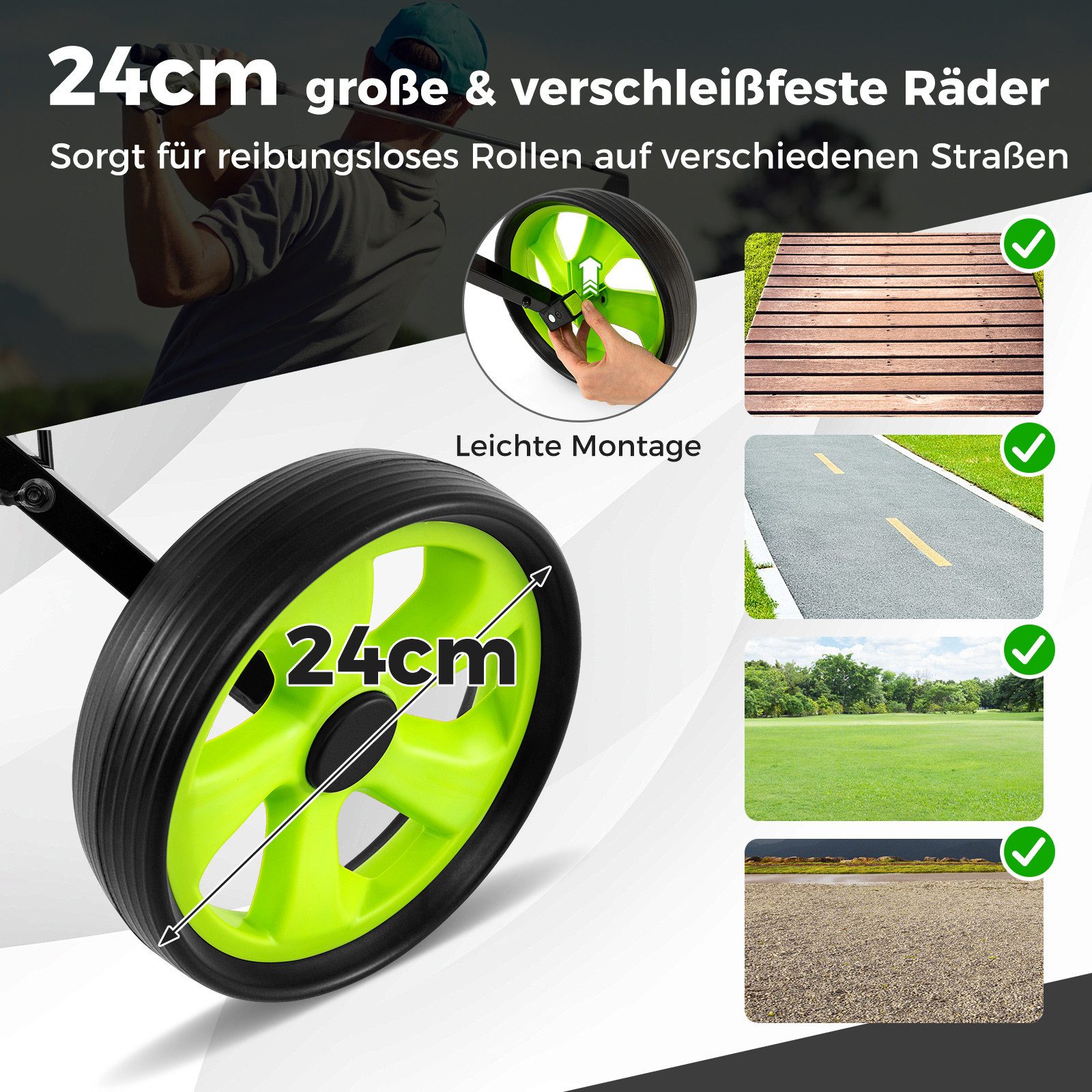 COSTWAY Golftrolley Golfwagen, mit Anzeigetafel, 4-Rad