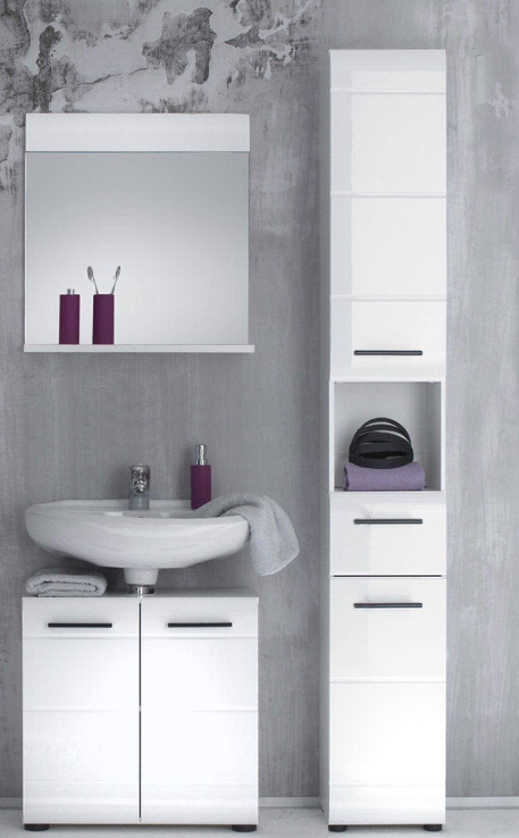 ebuy24 Badezimmerspiegelschrank SkinGloss Bad Spiegel Hochglanz. weiß weiß