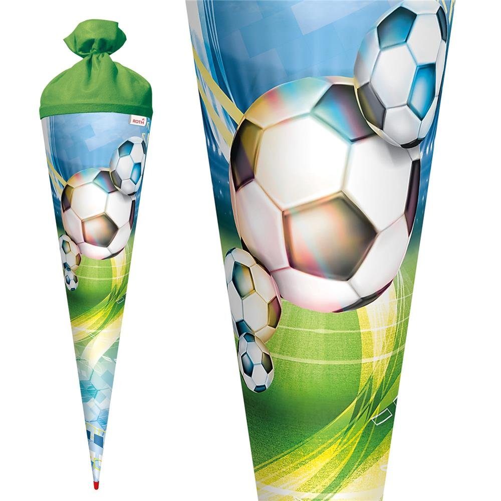 Roth Schultüte Fußball, 70 cm, rund, mit grünem Filzverschluss, Zuckertüte für Schulanfang