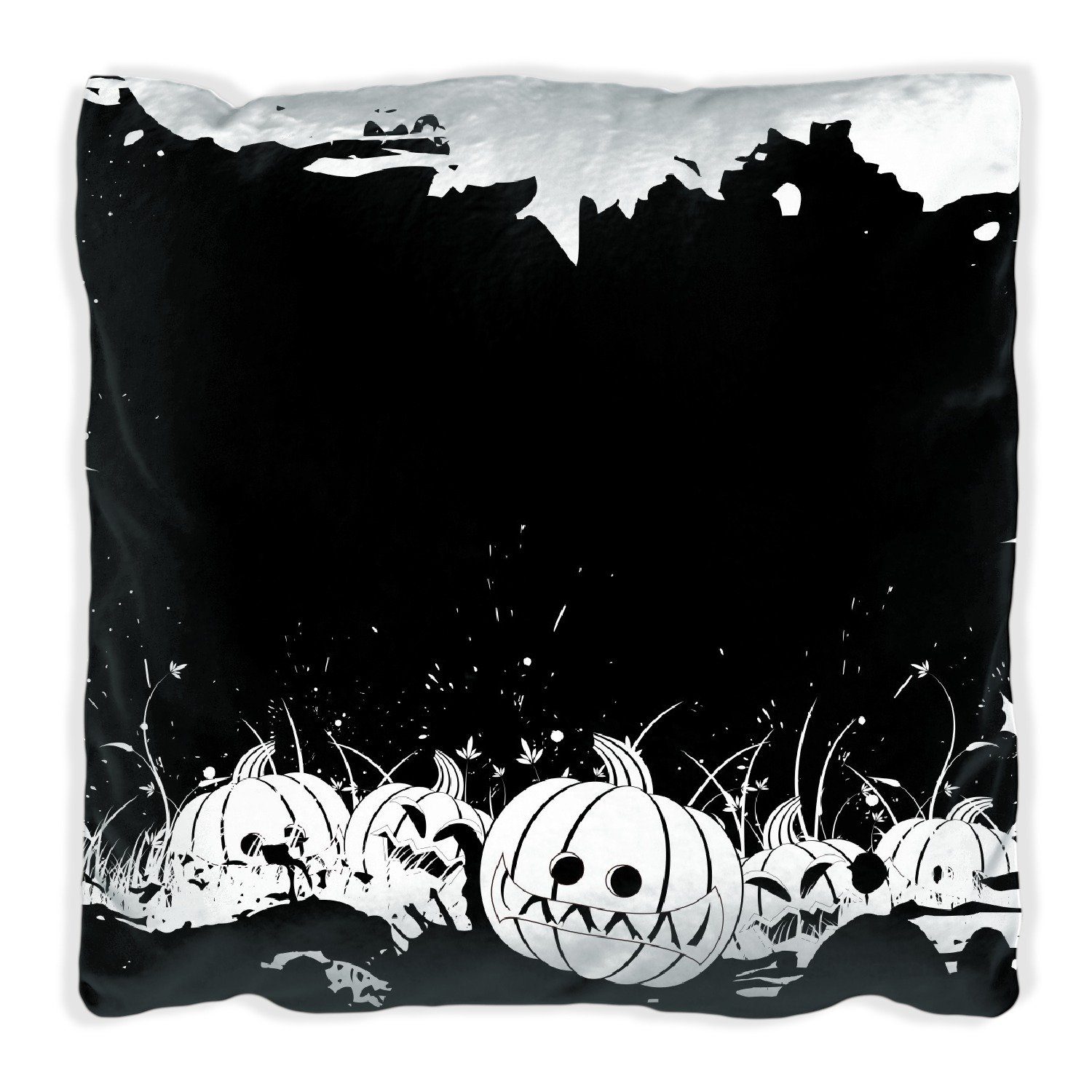 Wallario Dekokissen Halloween - Kürbisse und Fledermäuse in schwarz-weiß, Comic Stil, handgenäht