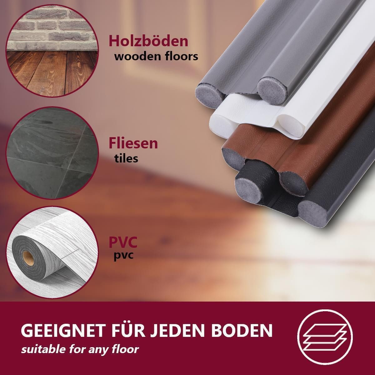 HOOZ Zugluftstopper für Türen, PU Leder Türdichtung, Türdichtung Luftzugstopper, Packung, 1-tlg., Platzsparend verpackt – Bild 4 von 5