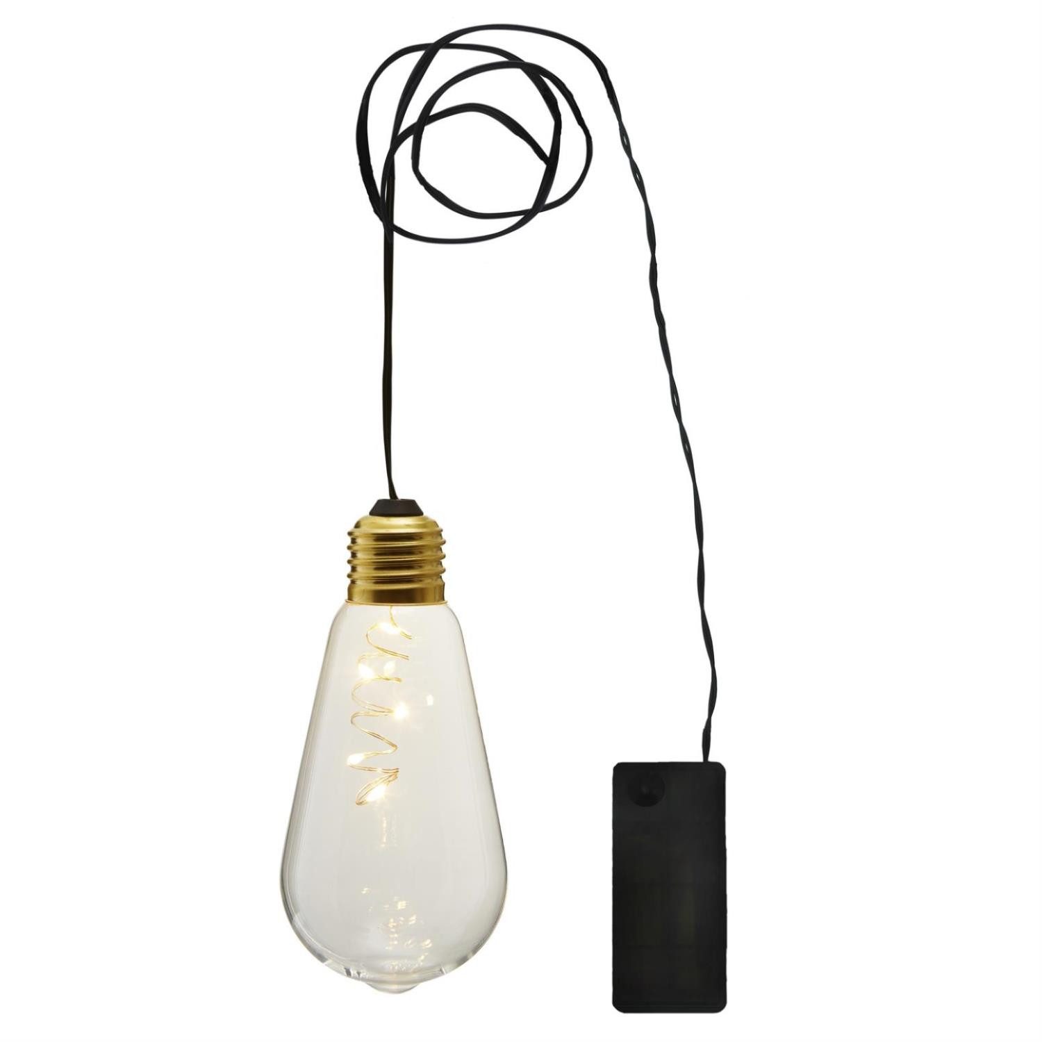 STAR TRADING Hängeleuchte LED Dekoleuchte GLOW klare Glühbirne mit Batteriebetrieb 13cm Timer, LED Classic, warmweiß (2100K bis 3000K)