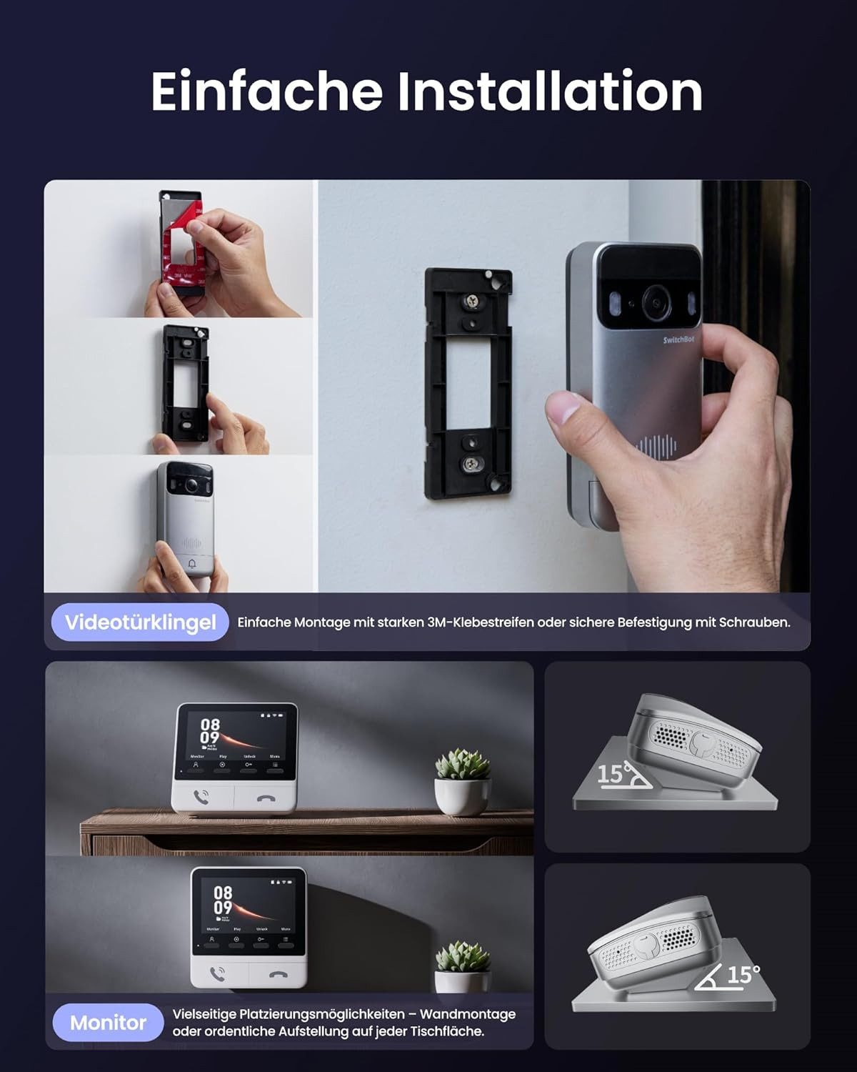 SwitchBot Video-Türsprechanlage Video-Türklingel – komfortable und sichere Türkommunikation (inkl. Gegensprechanlage mit Monitor)