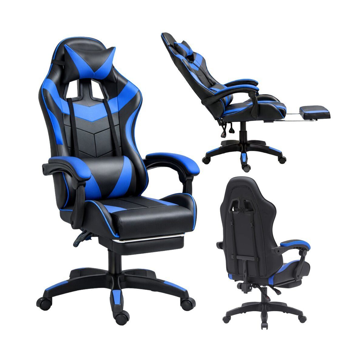 Wisam Gaming-Stuhl Gaming Stuhl Drehbar Fußstütze Schwarz Blau