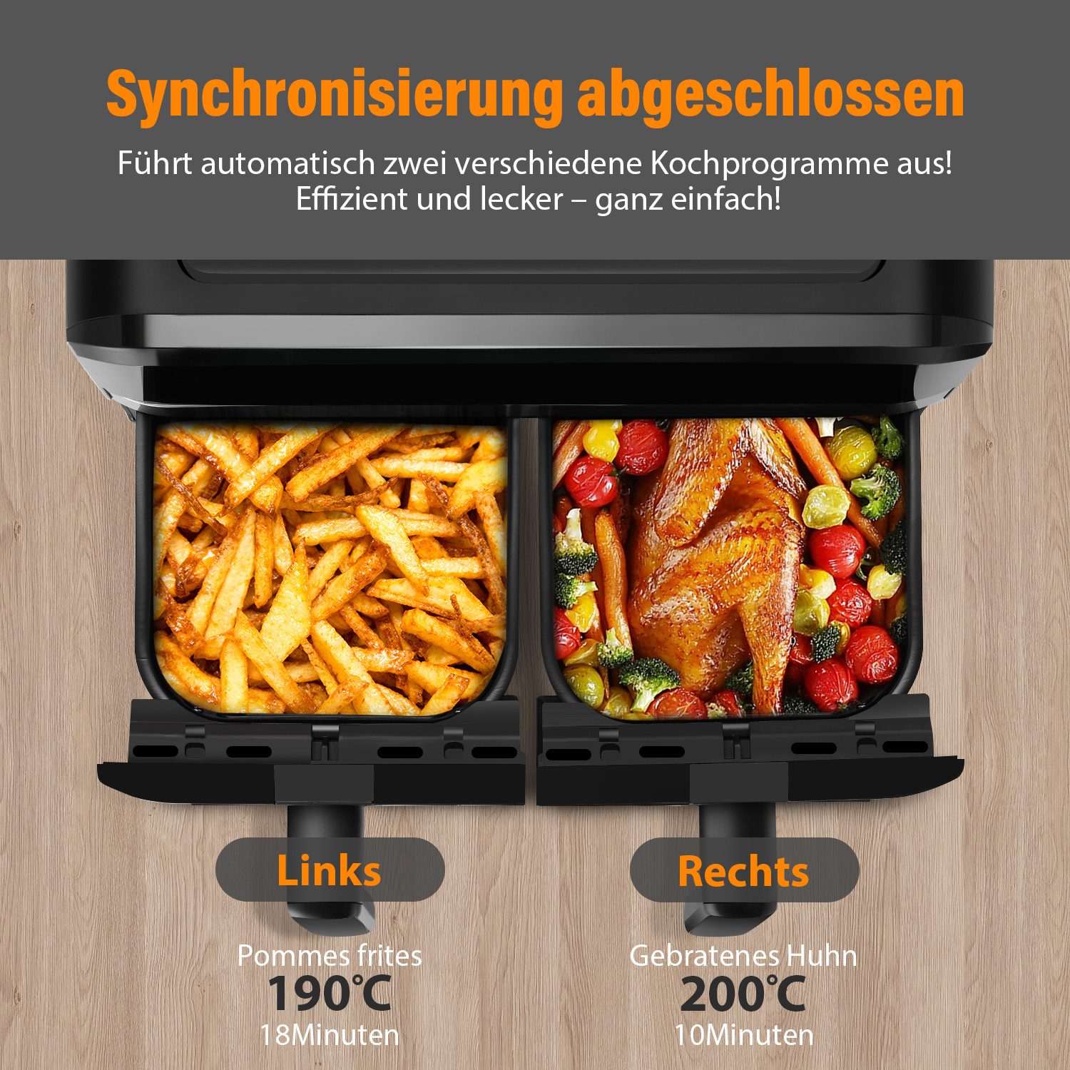 oyajia Heißluftfritteuse Heißluftfritteuse Dual Zone Heißluftfritteuse XXL, 10 Programme, Air fryer 11,2 L, Ohne Öl Frituese, Temperaturregelung für das Luftbra – Bild 3 von 5