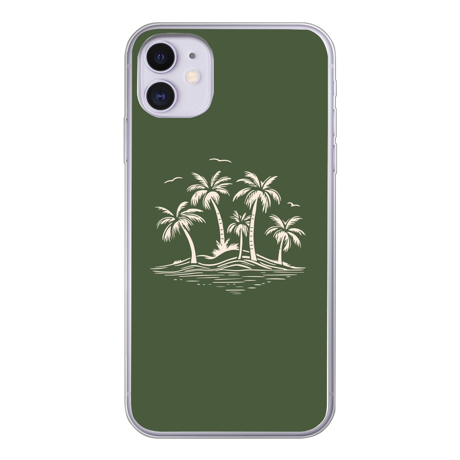 MuchoWow Handyhülle für Apple iPhone 11 Palmen - Strand - Grün - Beige - Tropisch, Smartphone-Bumper, Print, Handy Schutzhülle Dünn