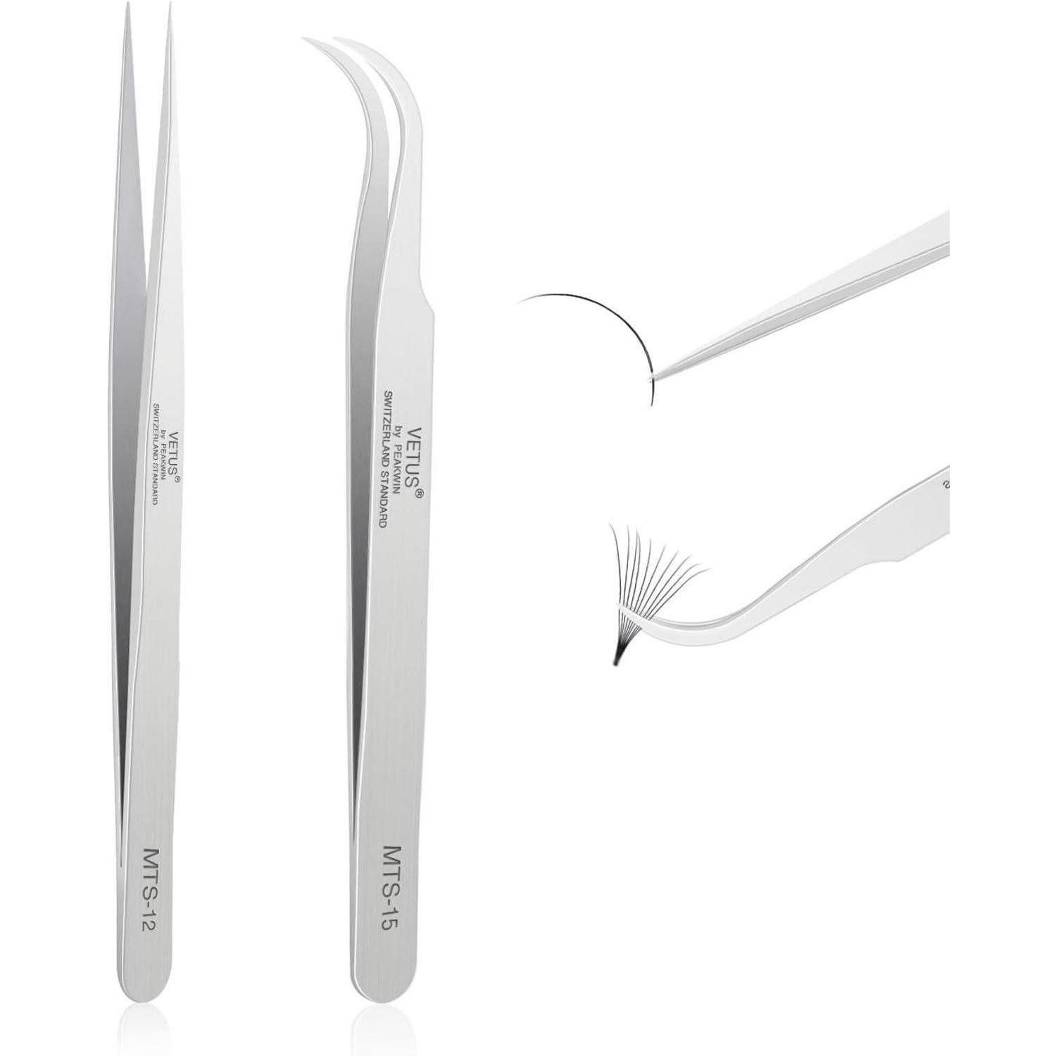 LuxusKollektion Wimpernzange Obeyalash 2 Stück Pinzette Set Edelstahl Silber Wimpernverlängerung