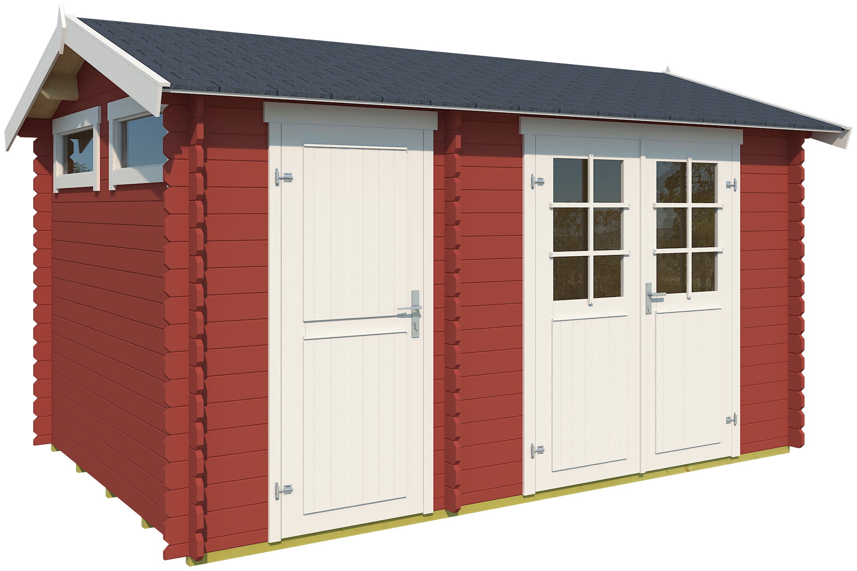LASITA MAJA Gartenhaus William, BxT: 420x289 cm, Blockbohlenhaus 28mm 2-Raum, Fundamentmass 3800x2500, Schwedenrot