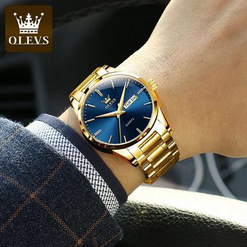 Tidy Quarzuhr OLEVS 6898 Business Herrenuhr stilvoll und elegant Gold, (mit Bandkürzer)