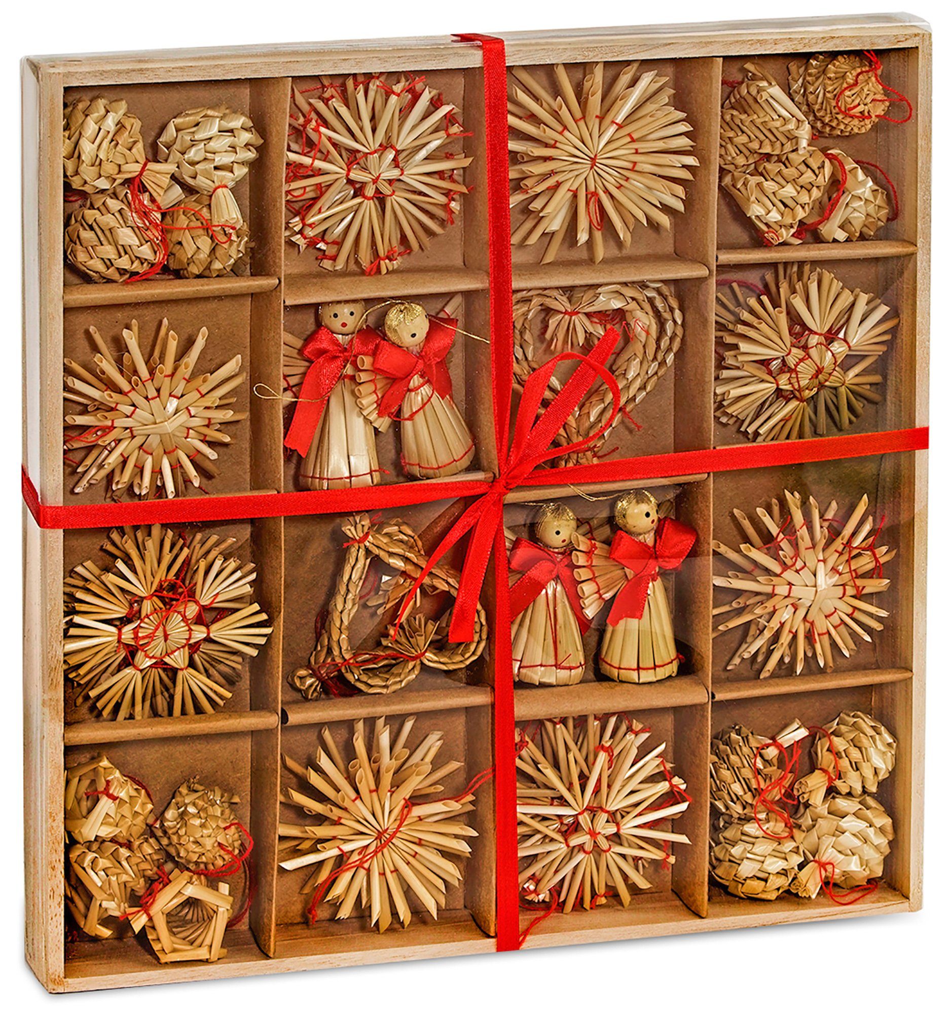 BRUBAKER Christbaumschmuck Weihnachtliches Strohsterne Set (48-tlg), bis zu 6,5 cm hohe Christbaumanhänger aus Stroh, handgefertigt