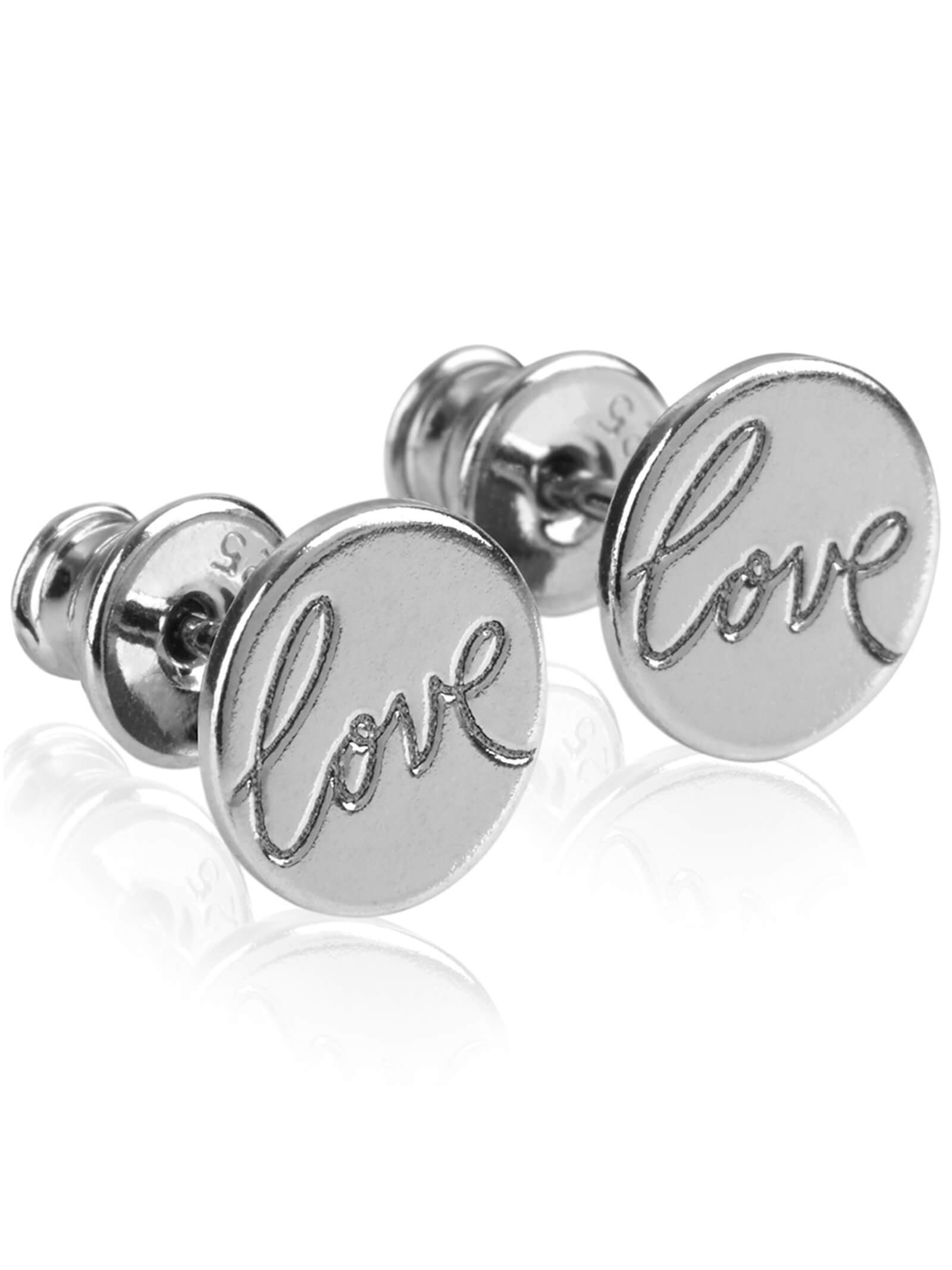 modabilé Paar Ohrstecker Kreis Ohrringe LOVE 8mm Rund, Damen Kreis Ohrschmuck Rhodiniert Sterling Silber 925 Made in Europe