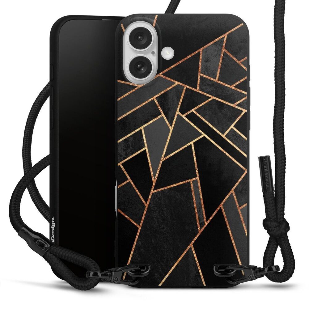 DeinDesign Handyhülle Dreiecke Muster Elisabeth Fredriksson Black Night Gold Print, Apple iPhone 16 Plus Premium Handykette Hülle mit Band Cover mit Kette
