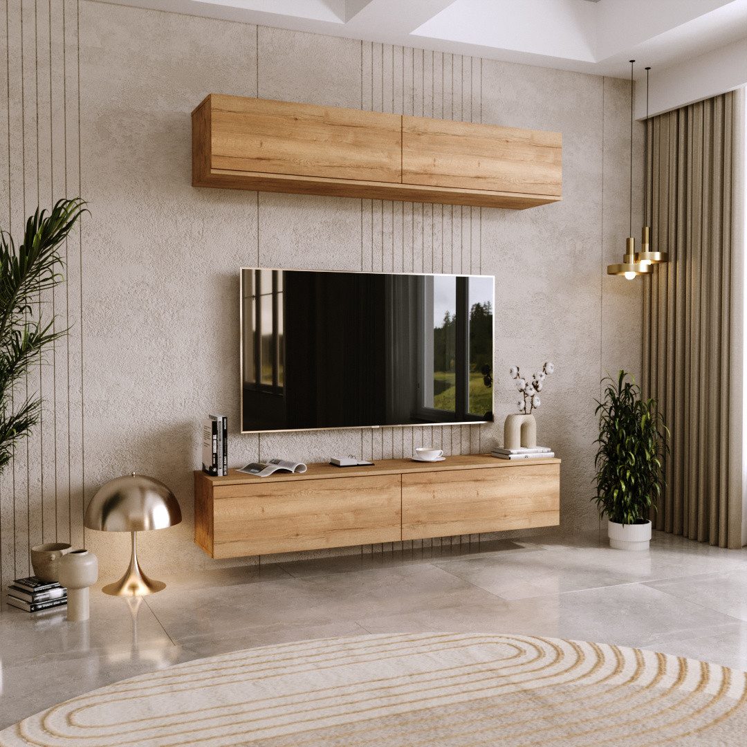 KOBI S.C. TV-Schrank TV-Lowboard KOBI 80 cm Eiche Craft Wandmontage für modernes Wohnzimmer – Bild 3 von 5