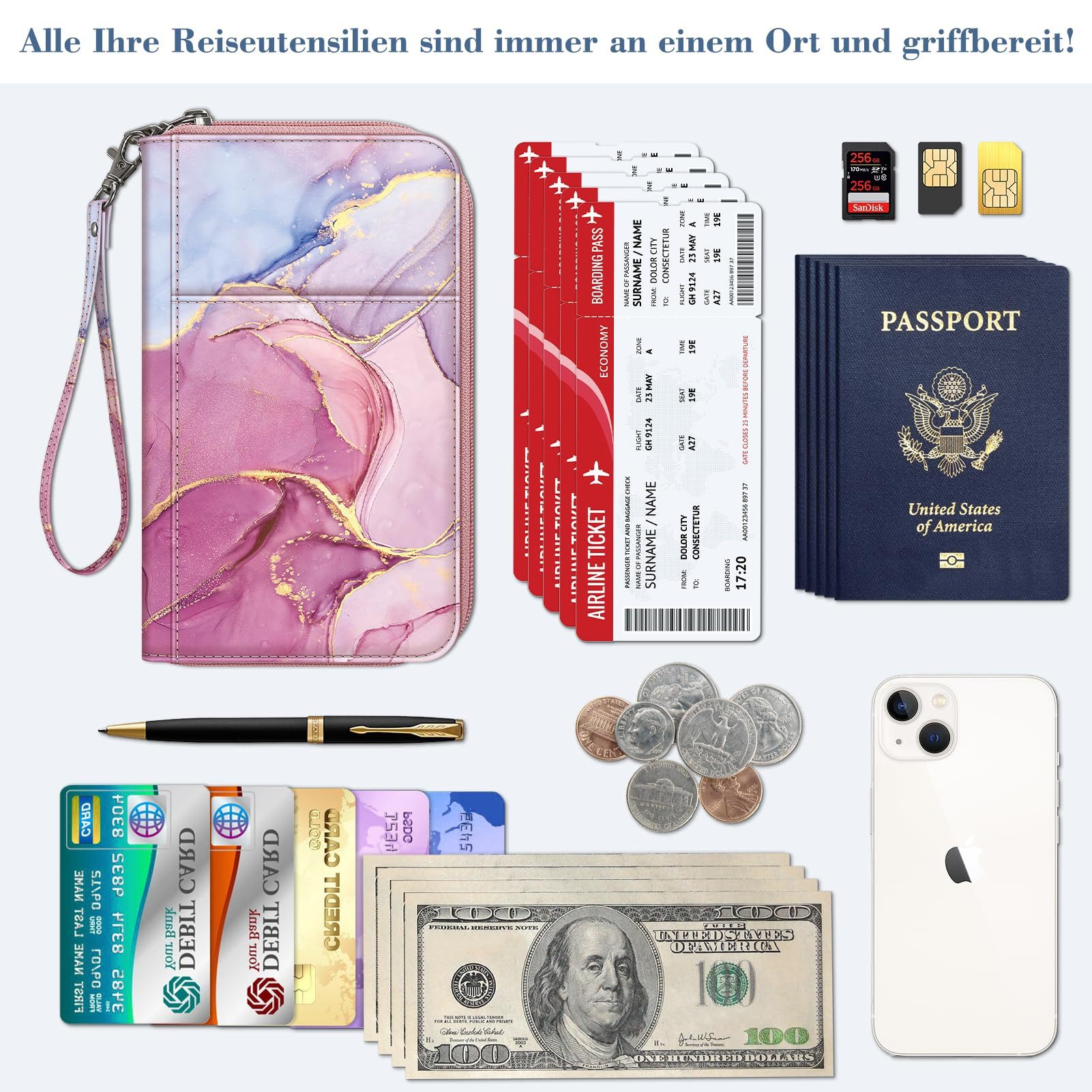 Fintie Geldbörse Reisepass Tasche Familie Reiseorganizer, Wasserdicht Reisepasshülle, Ausweistasche Dokumentee mit RFID Blockier für Damen und Herren