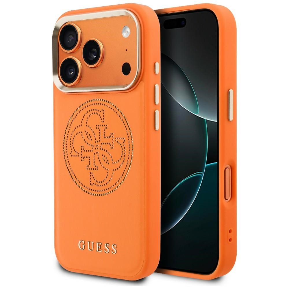 Guess Handyhülle iPhone 17 Pro Guess Kunstleder orange MagSafe kompatibel Logo gelocht 6,3 Zoll, Kantenschutz