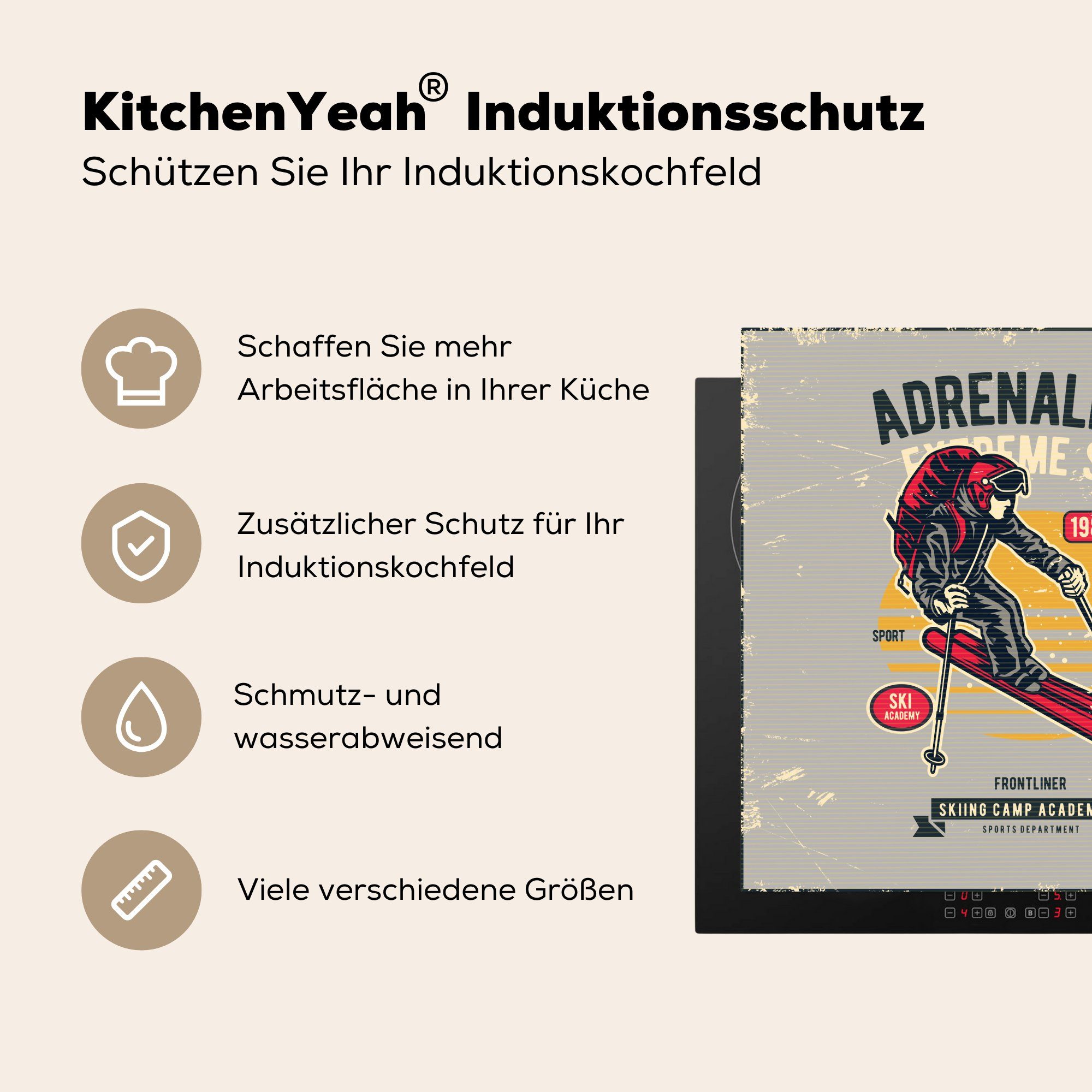 MuchoWow Herdblende-/Abdeckplatte Ski - Sport küche cm, 78x78 (1 tlg), Jahrgang, für Arbeitsplatte - Vinyl, Ceranfeldabdeckung