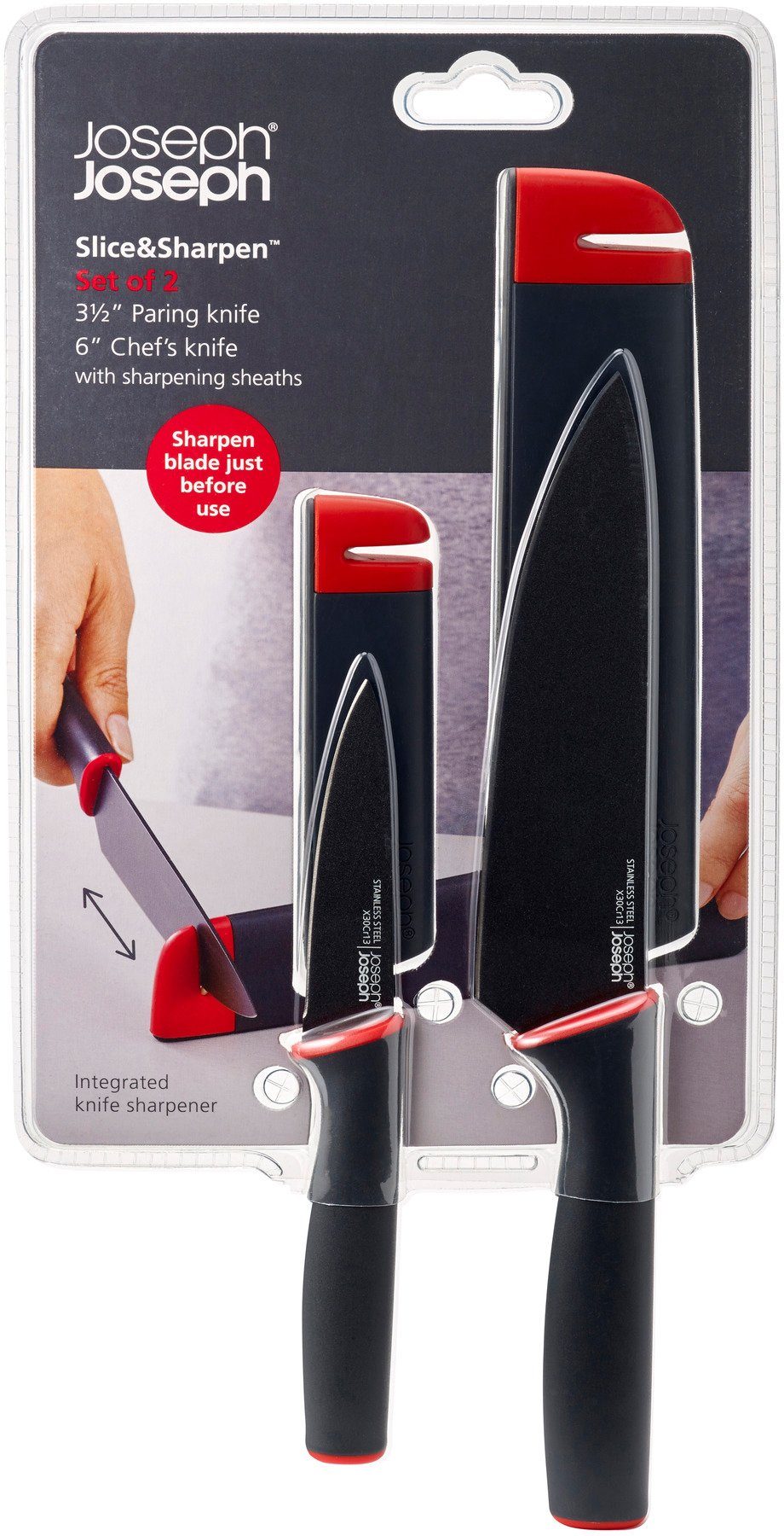 Joseph Joseph Messer-Set Slice&Sharpen (Set, 2-tlg), Set: Koch- und Schälmesser, mit integriertem Messerschärfer
